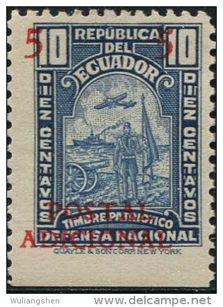 JA0166 Ecuador 1937 Defense Posters Surcharged Overprint 1v MNH - Ecuador