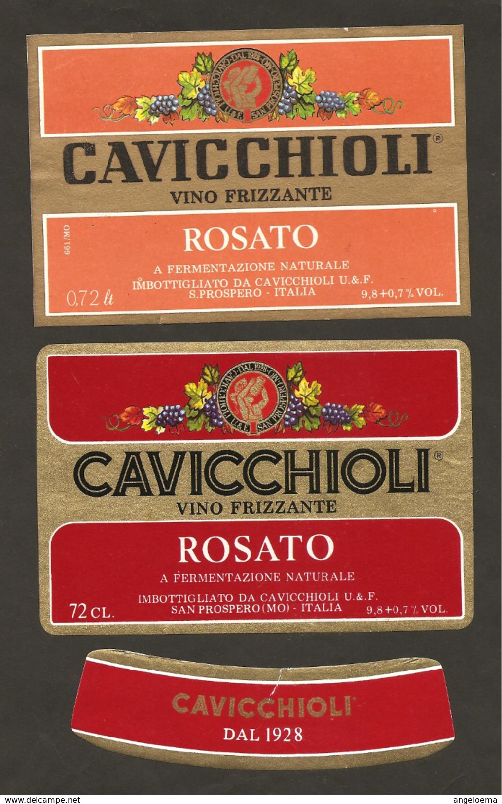 ITALIA - 2 Etichette Vino ROSATO Cantine CAVICCHIOLI Di S.Prospero Rosato Dell' EMILIA-ROMAGNA - Vino Rosato