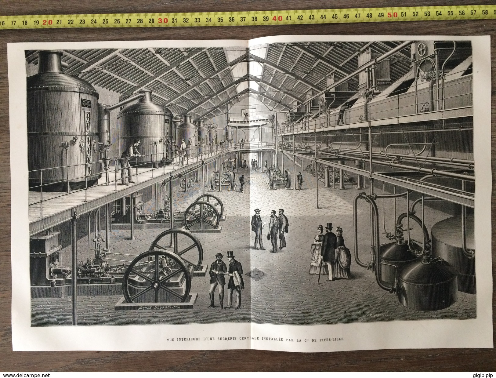 ENV 1890 GRAVURE VUE INTERIEURE D UNE SUCRERIE CENTRALE INSTALLEE PAR LA COMPAGNIE DE FIVES LILLE - Collections