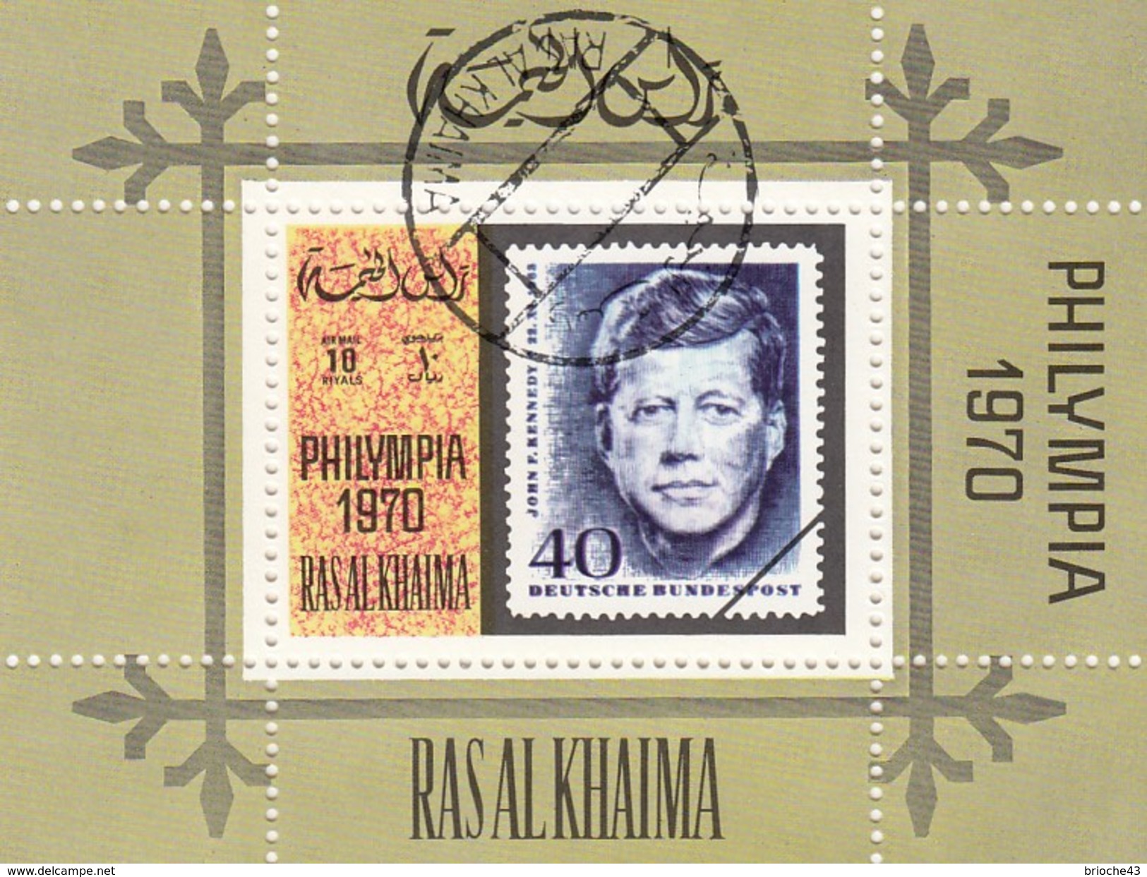 RAS AL-KAIMA  - BLOC PHILYMPIA 1970 - KENNEDY  / 3 - Ra's Al-Chaima