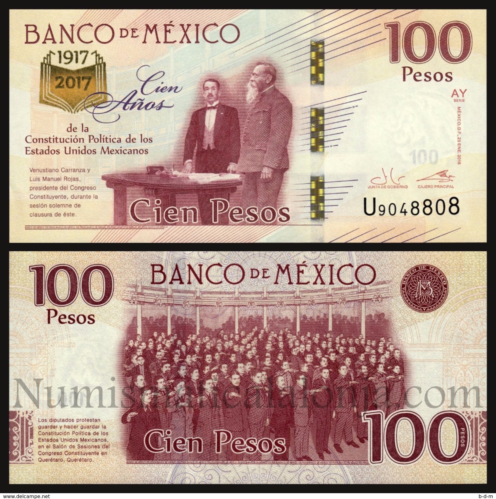Mexico 100 Pesos Comm. Constitution 2016 (2017) Pick New Serie AY SC UNC - Mexique
