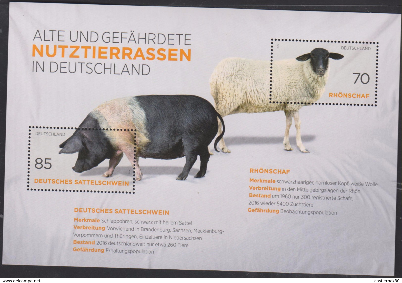 RO) 2016 GERMANY, PIG - PORK  . SHEEP  - DOMESTIC ANIMAL, NEW ISSUE-SOUVENIR MNH - Unused Stamps