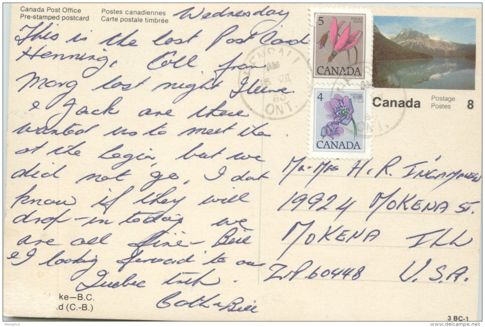 1972 Postcard -  -Emerald Lake, BC    From Series 3BC-1 Used - 1953-.... Regering Van Elizabeth II