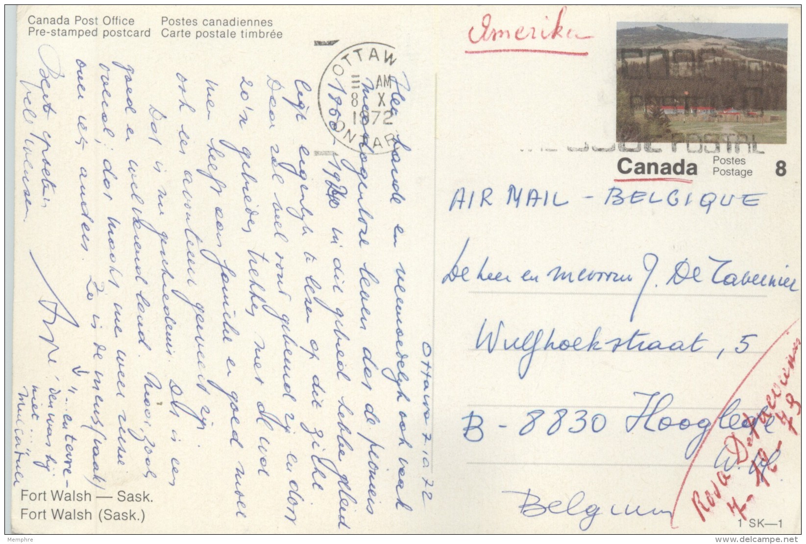 1972 Postcard -  -Fort Walsh  SK  From Series 1SK-1 Used - 1953-.... Elizabeth II