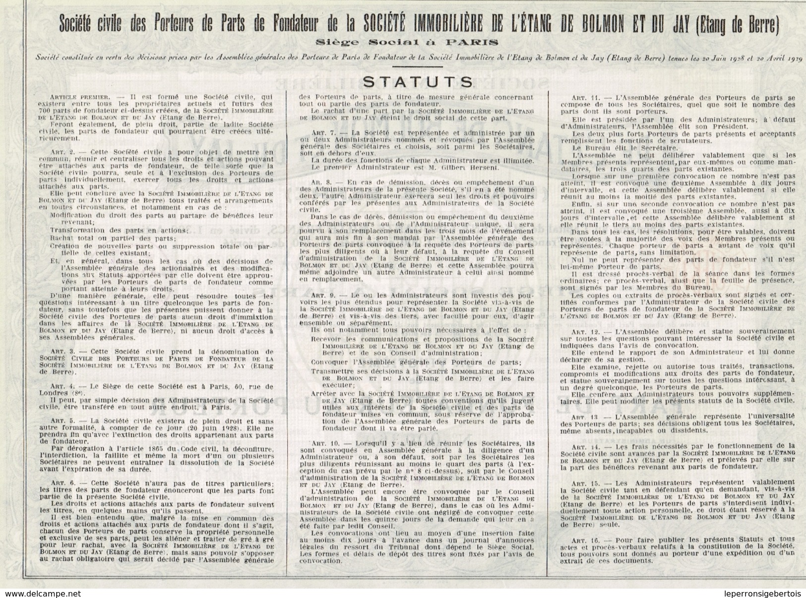 Action Ancienne - Société Immobilière De L' Etang De Bolmon Et Du Jay (Etang De Berre) - Titre De 1929 - Eau