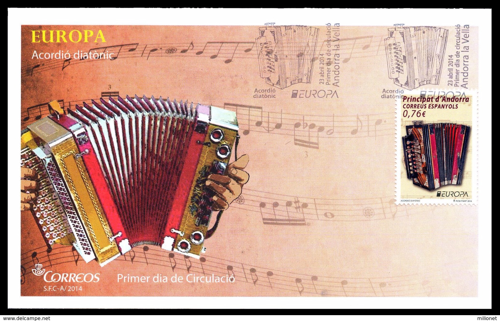 SALE!!! SPANISH ANDORRA ESPAÑOLA 2014 EUROPA CEPT MUSIC INSTRUMENTS - FDC First Day Cover - 2014