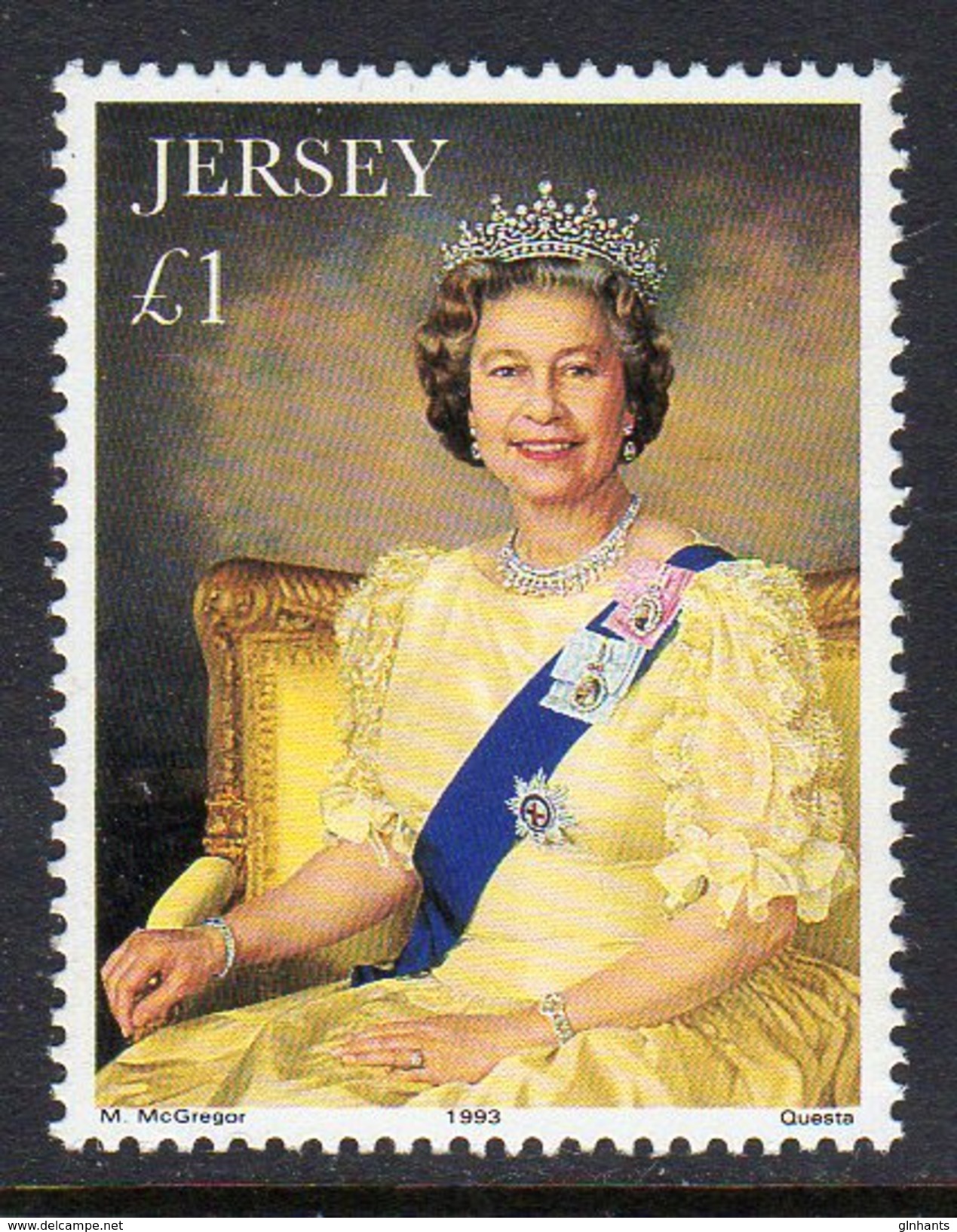 GB JERSEY - 1993 QUEEN ELIZABETH II CORONATION ANNIVERSARY PAINTING STAMP SG 634 FINE MNH ** - Jersey