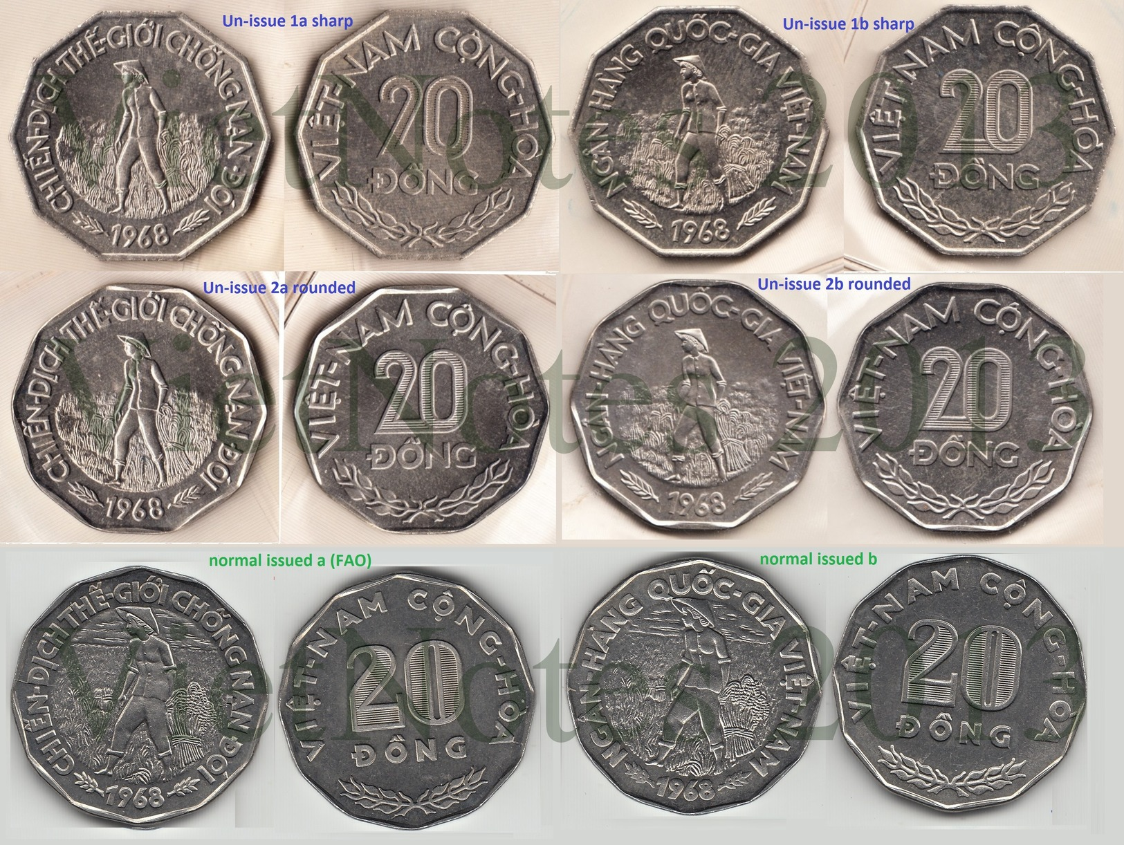 Vietnam South 20 Dong 1968 Set 4 Different Un-issued Extremely Rare Coins - Vietnam