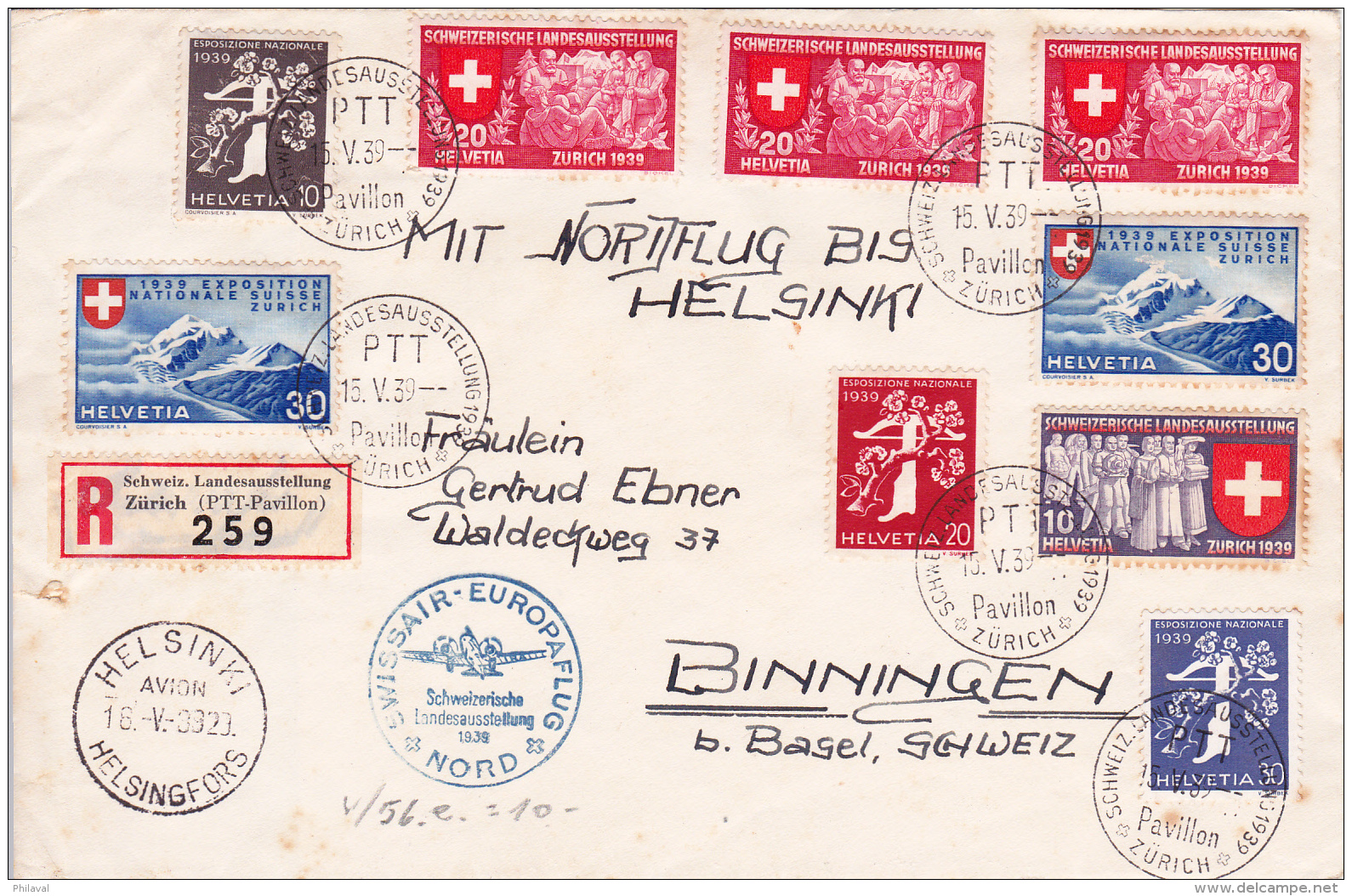 Bel Affranchissement De L'Exposition Nationale Suisse  1939 Sur Lettre  , A Destination D'Helsinki - Lettres & Documents