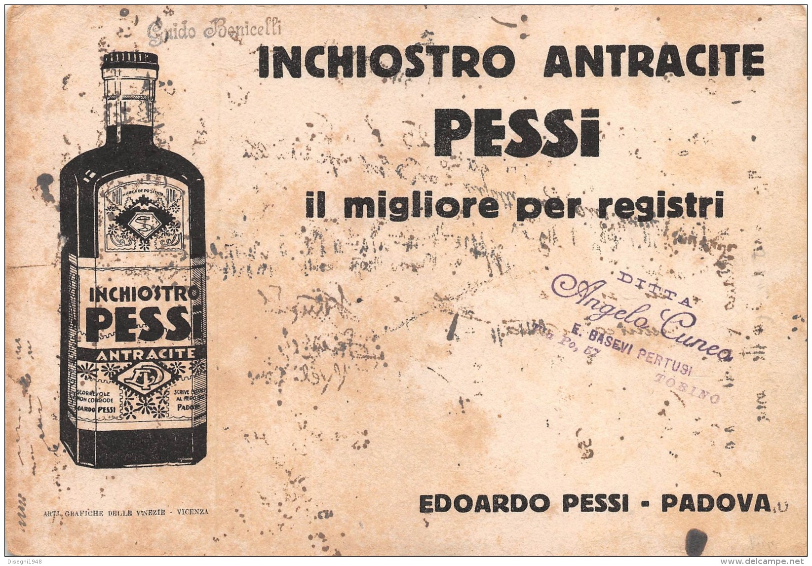 06818 "INCHIOSTRO ANTRACITE PESSI  - EDOARDO PESSI - PADOVA" CARTA ASSORB. ORIGINALE - Papeterie