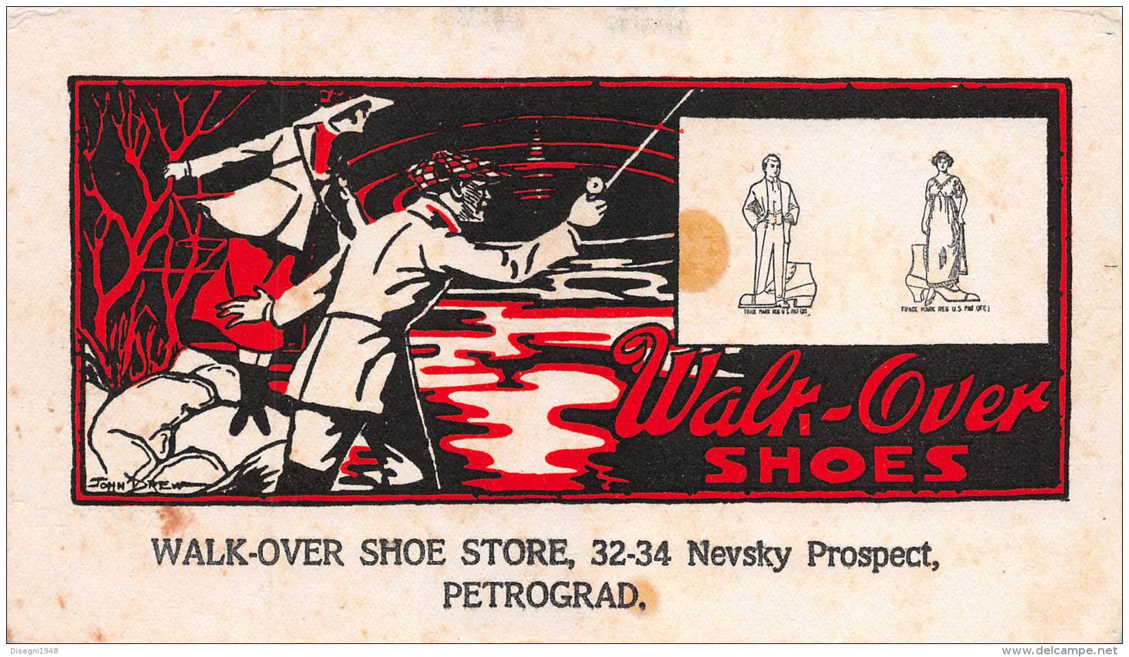 06819 "WALK-OVER SHOES - WALK-OVER SHOE STORE , 32-34 NEVSKY PROSPECT - PETROGRAD" CARTA ASSORB. ORIGINALE - Zapatos