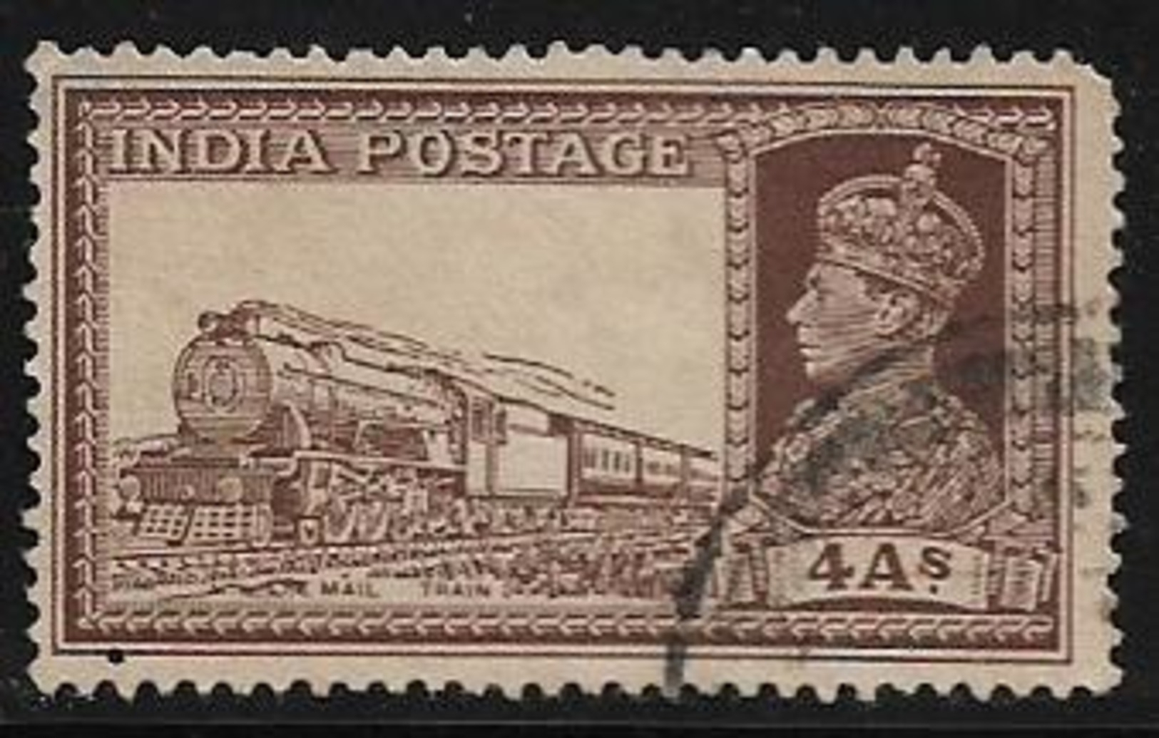 British India Commonwealth Transport Mail Train George KGVI 4 Annas Used Stamp # AR:46 - 1936-47 King George VI