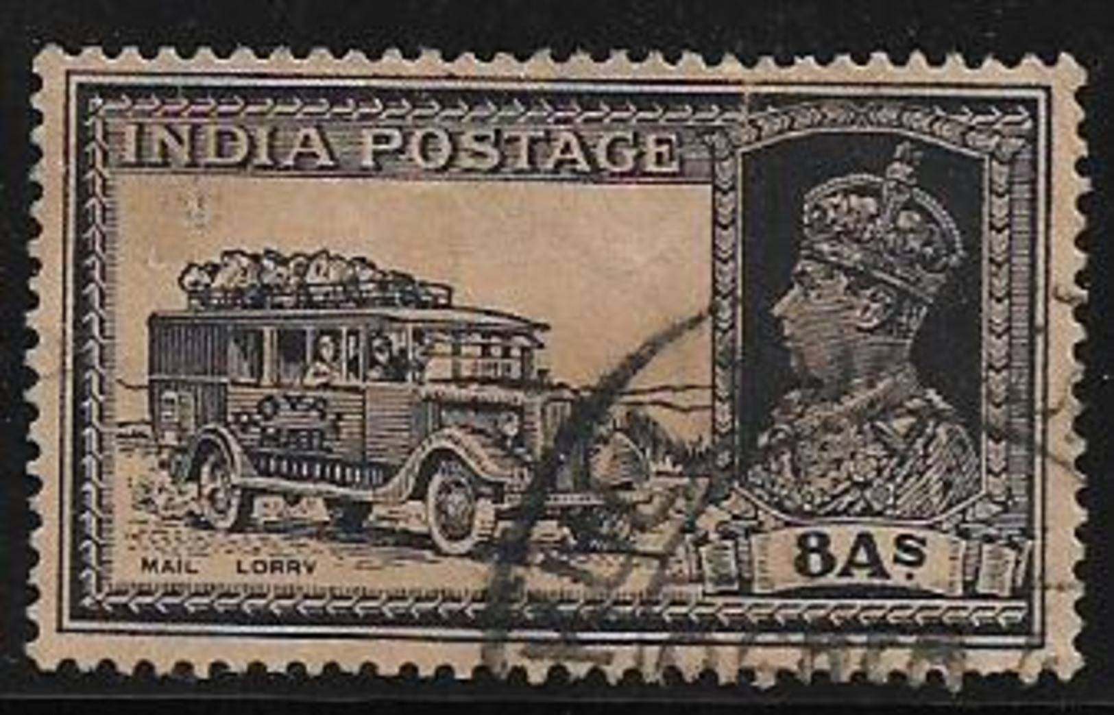 British India Commonwealth Transport Mail Lorry Royal Mail George KGVI 8 Annas Used Stamp # AR:46 - 1936-47 King George VI