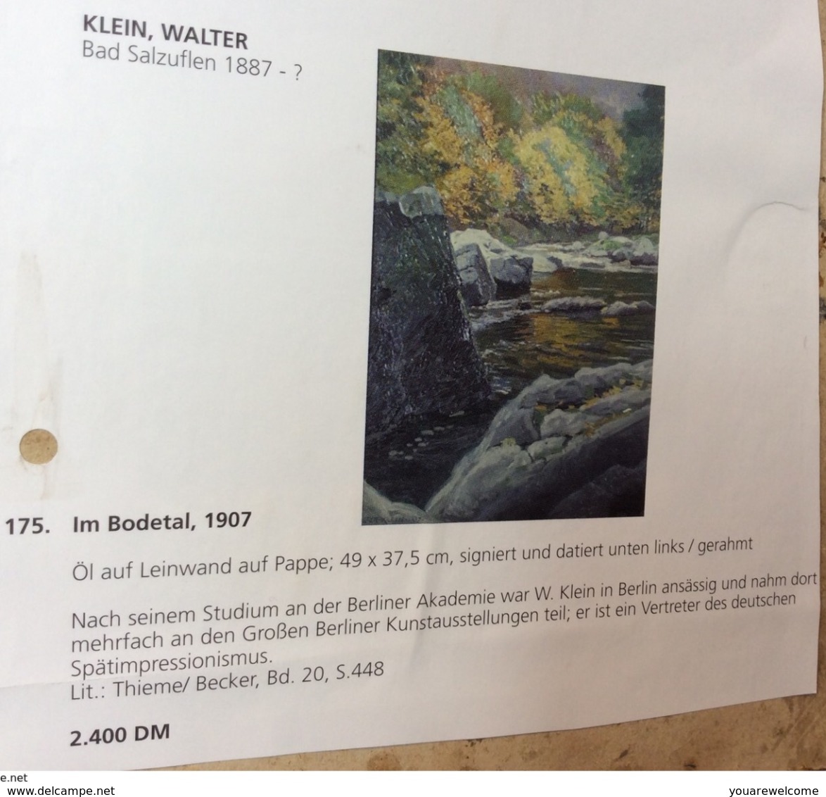 IM BODETAL 1907(Treseburg Thale Harz Sachsen) Gemälde Impressionismus Klein Walter 1887 Salzuflen-Berlin (tableau Ölbild