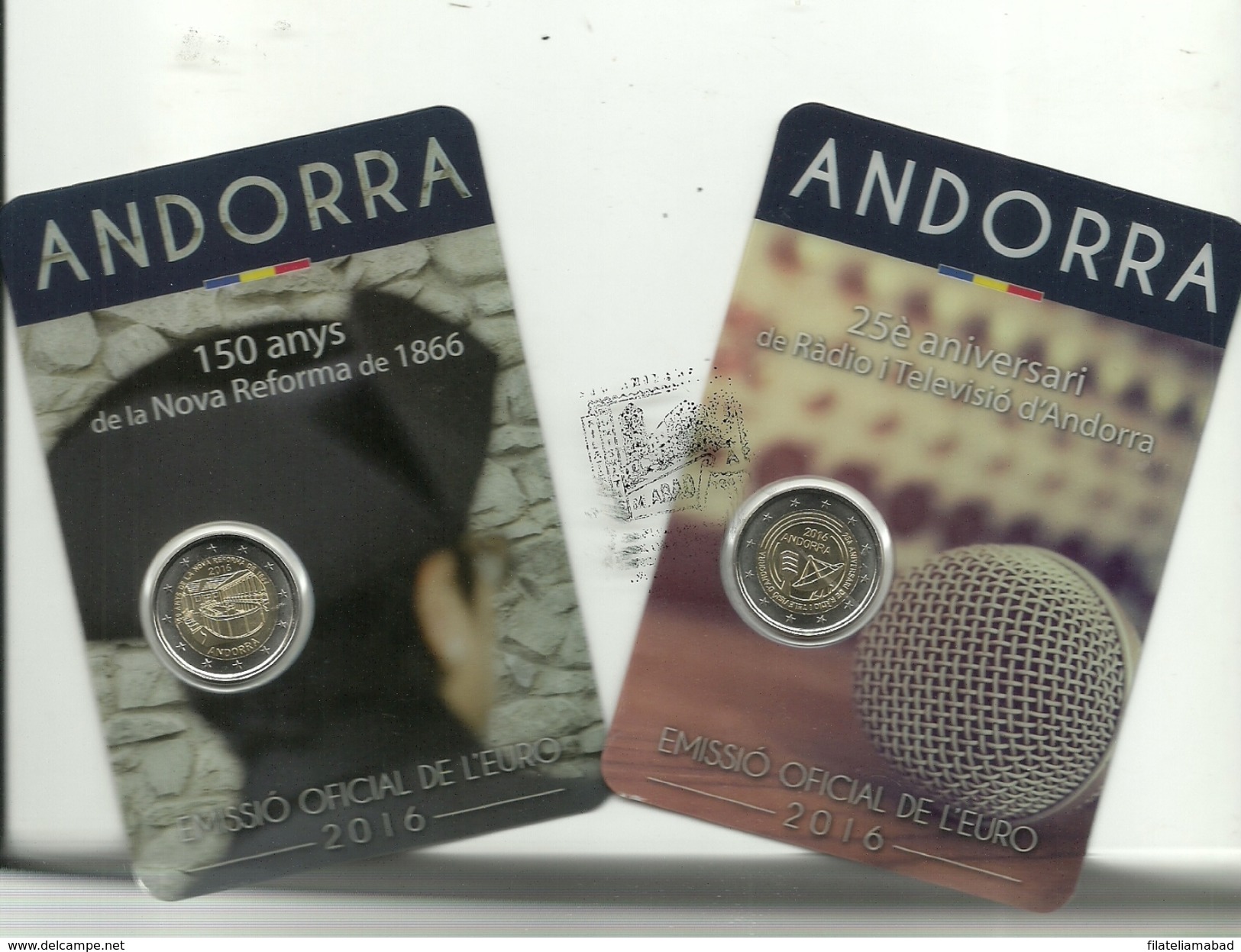 ANDORRA EUROS 2016. 1 MONEDA DE 2,00&euro; C. 150 ANYS NOVA REFORMA + 1 MONEDA C. 2,00&euro; 25È RADIO I TELEVISIO D'AND - Andorra