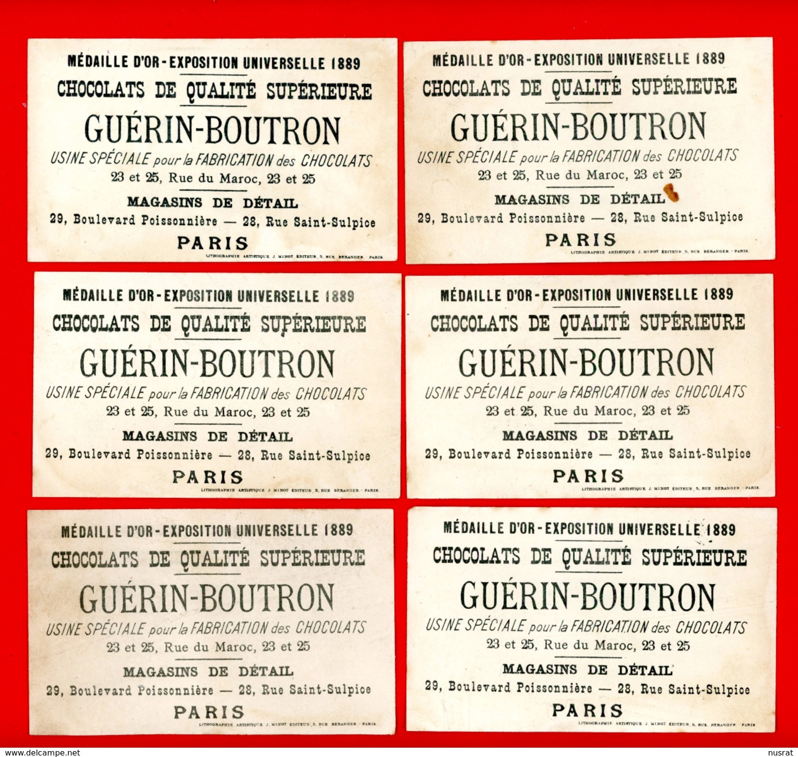 Chocolat Guérin Boutron, Lot 6 Chromos Lith. J. Minot, Thème Militaria - Guérin-Boutron