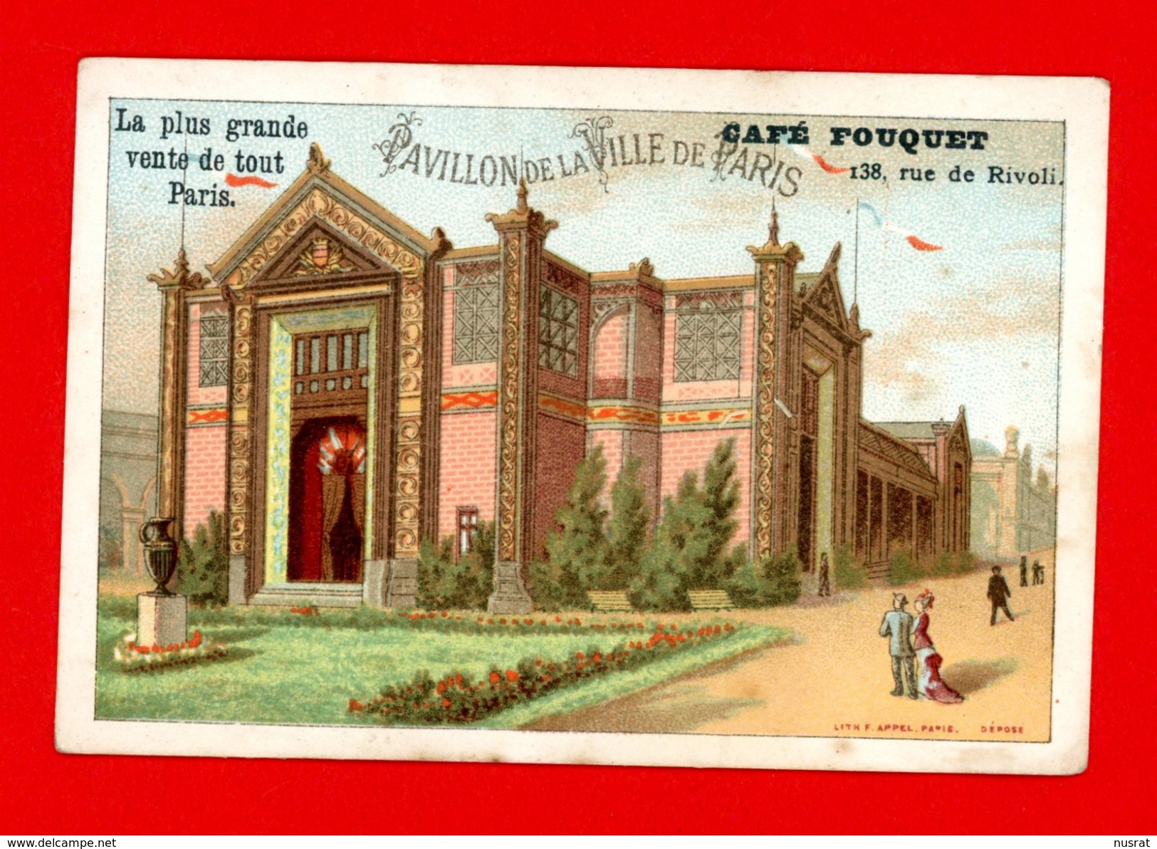Café Fouquet, Chromo Lith. Appel, Pavillon De La Ville De Paris, Exposition Universelle 1878 - Thee & Koffie