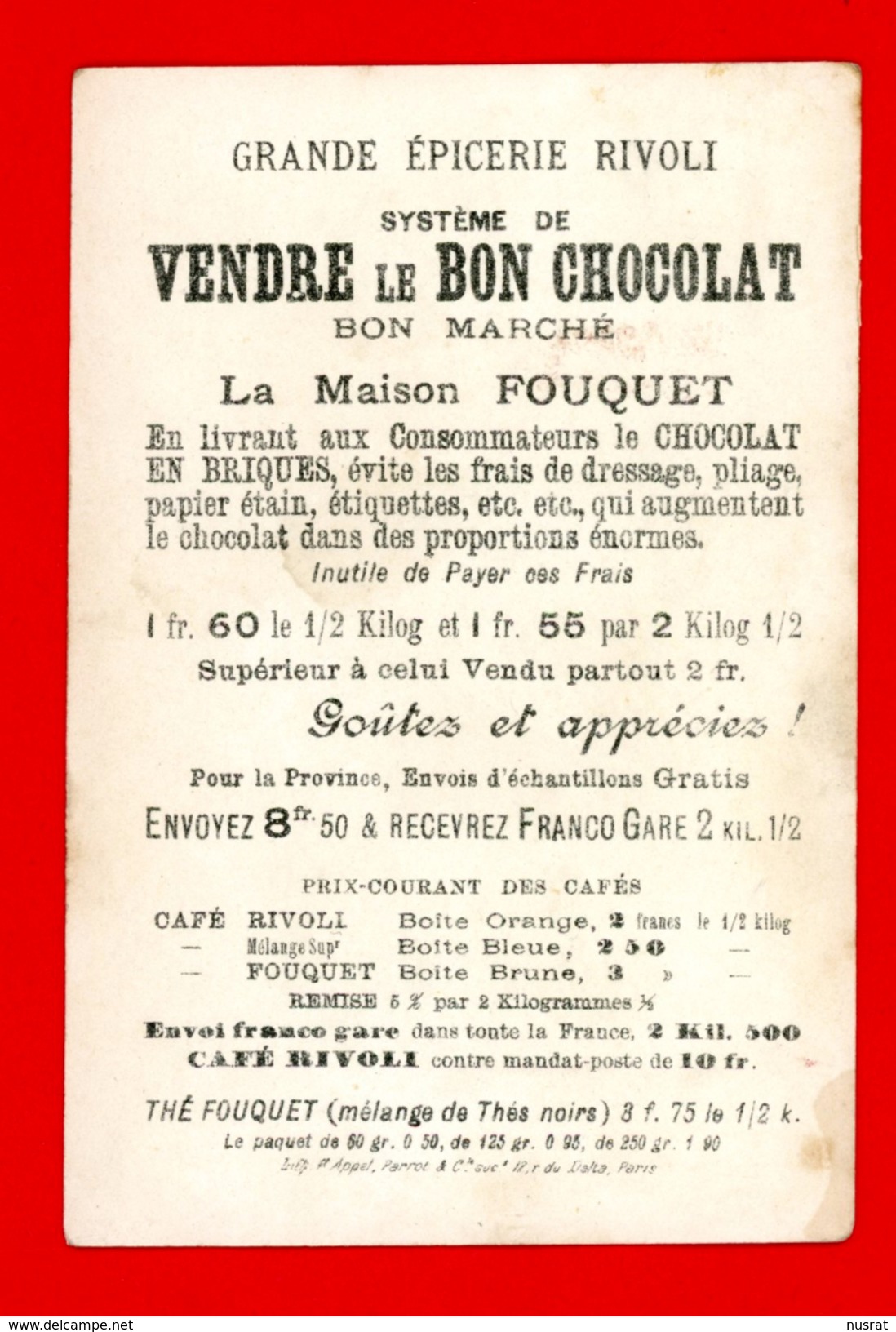 Café Fouquet, Chromo Lith. Appel, Pavillon De La Ville De Paris, Exposition Universelle 1878 - Thee & Koffie