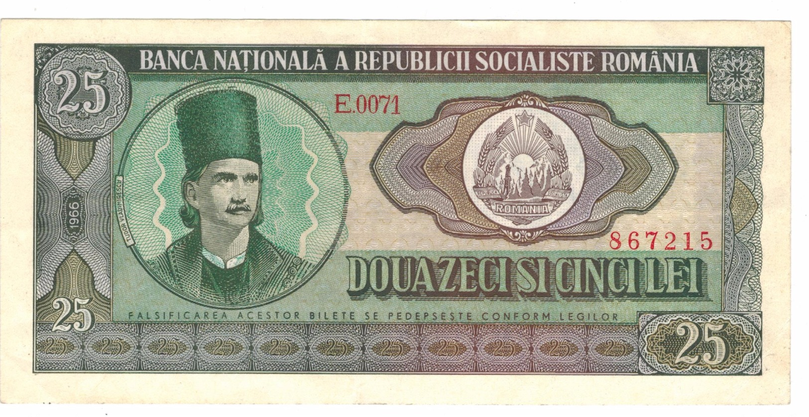 Romania  25  Lei, 1966, XF. - Romania