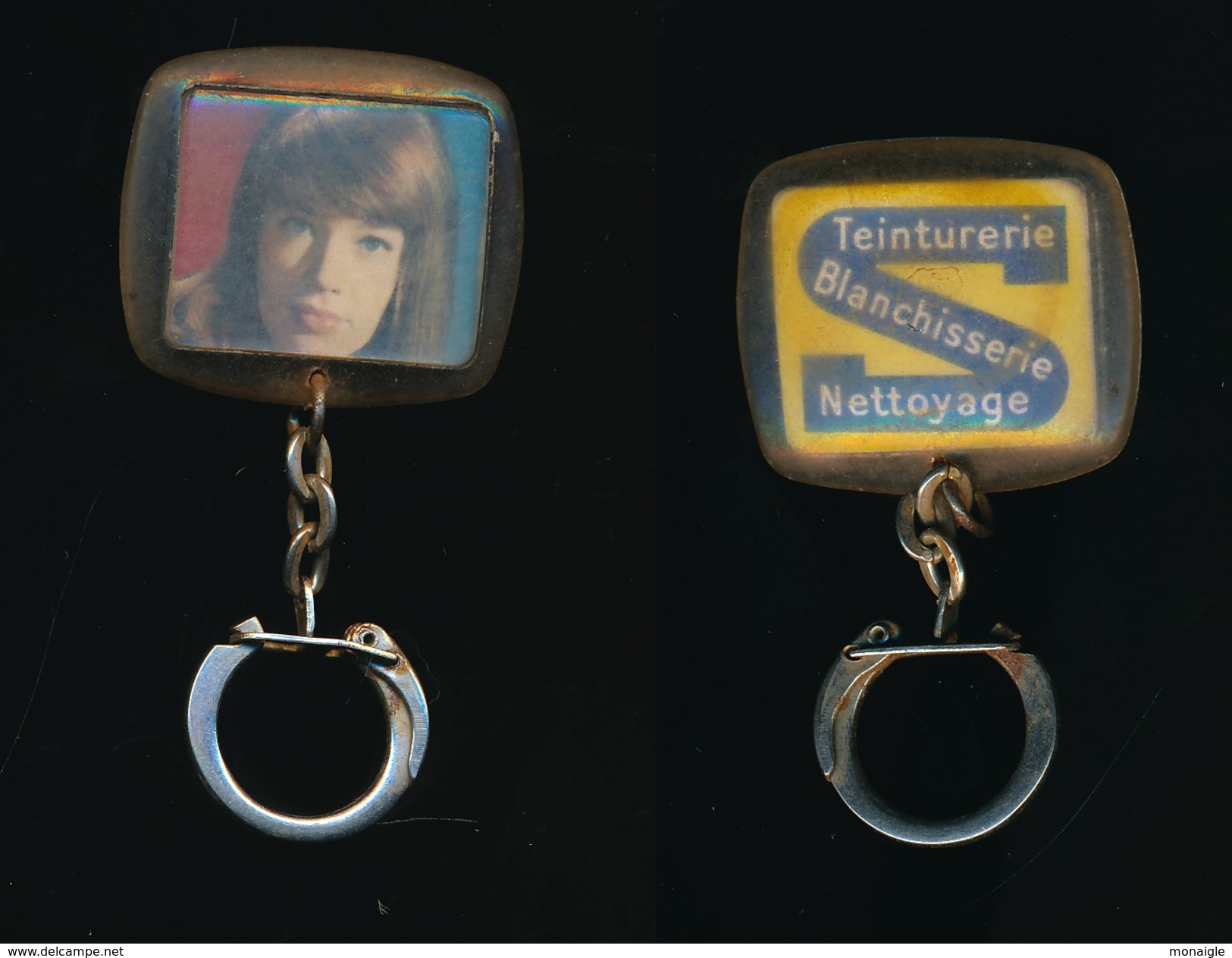 Porte-clefs Clé Clefs - Publicité - Années 60 - Teinturerie Blanchisserie Nettoyage - Françoise Hardy - Porte-clefs