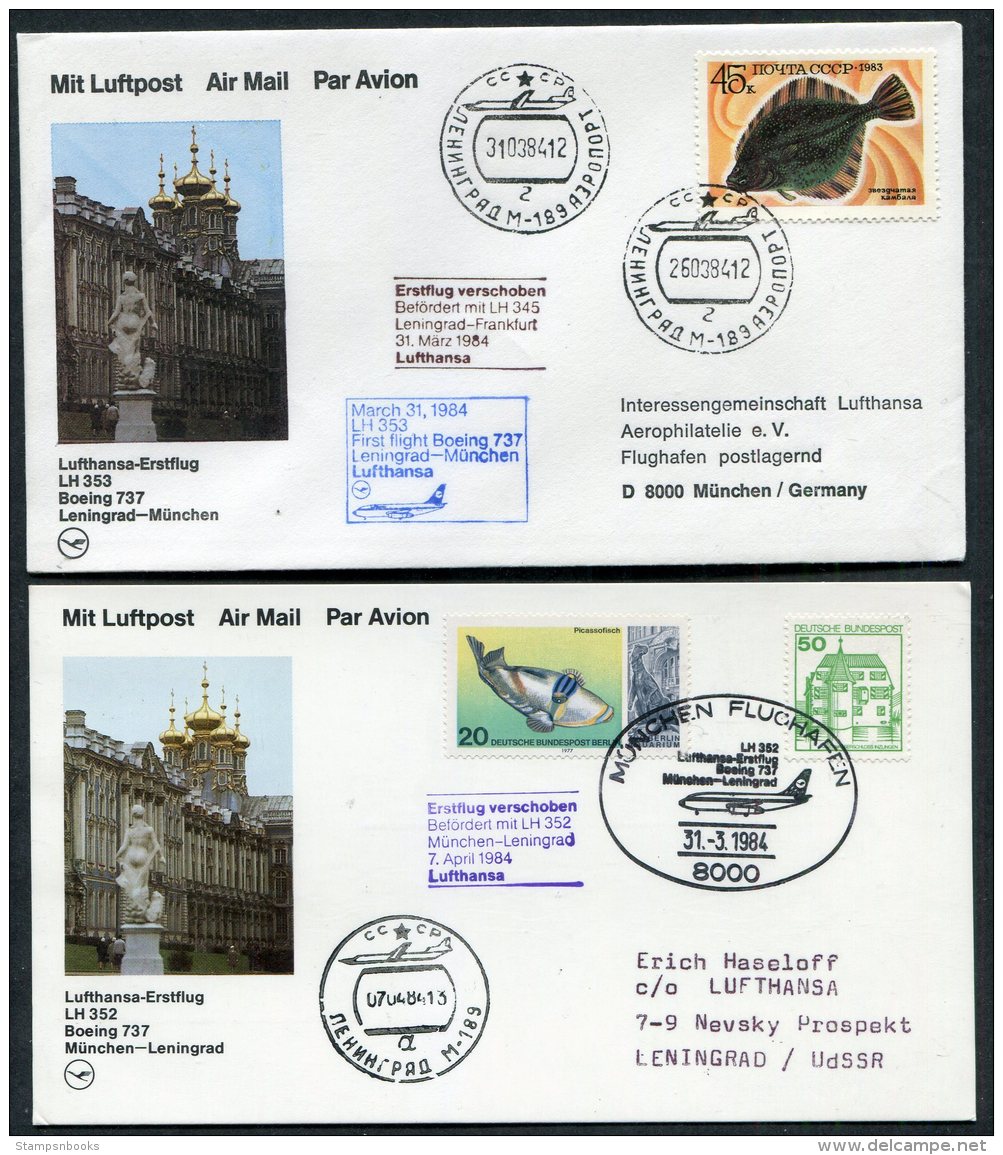 1984 Russia Germany Lufthansa First Flights (2) Leningrad / Munich - Covers & Documents