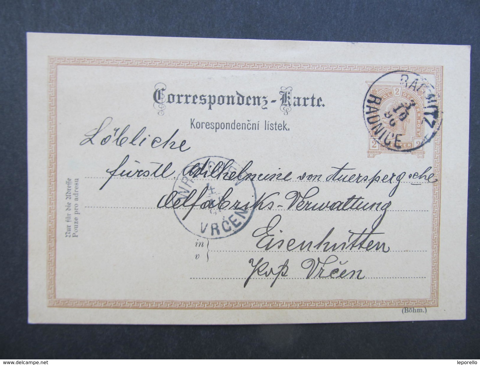 GANZSACHE Radnitz Radnice - Eisenhütten Vrcen 1896 ////  D*24704 - Briefe U. Dokumente