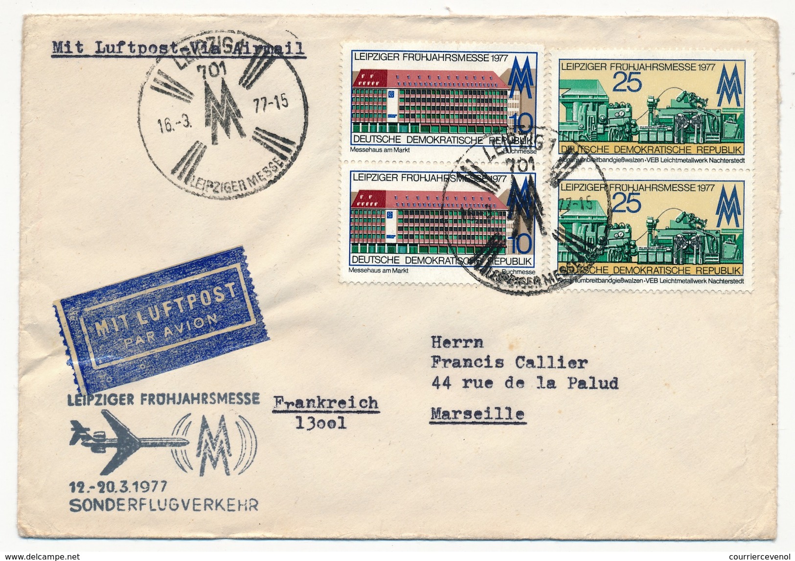 Allemagne DDR - Enveloppe - Sonder Flug Verkehr Leipziger Fruhjahrsmesse 1977 (Foire De Leipzig) - Storia Postale