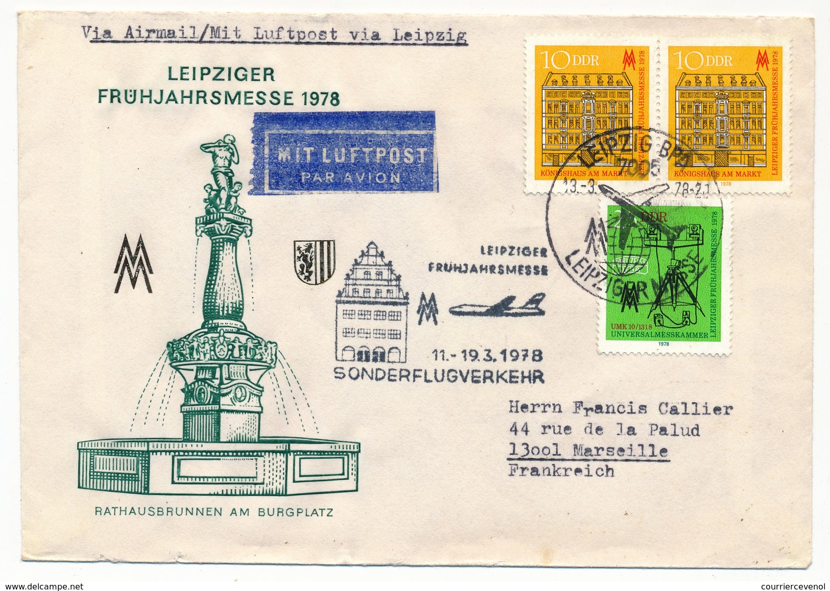 Allemagne DDR - Enveloppe - Sonder Flug Verkehr Leipziger Fruhjahrsmesse 1978 (Foire De Leipzig) - Brieven En Documenten
