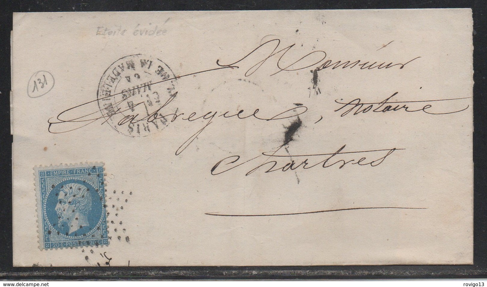 Paris, étoile évidée N° 3632 Avec Càd Pl De La Madeleine 1864 - Indice 10 - 1849-1876: Période Classique