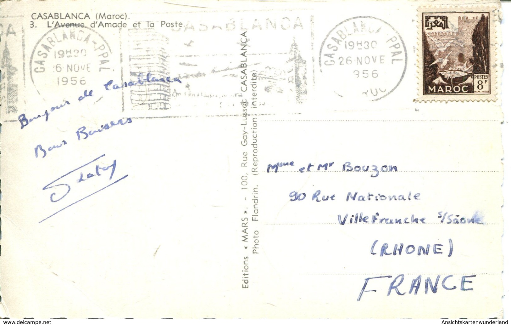 Casablanca - L'Avenue D'Amade Et La Poste 1956 (000430) - Casablanca