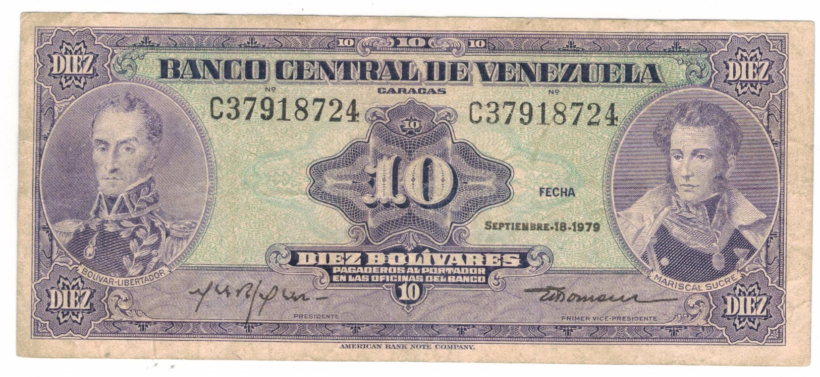 Venezuela  10  Bs. 1979, VF. - Venezuela