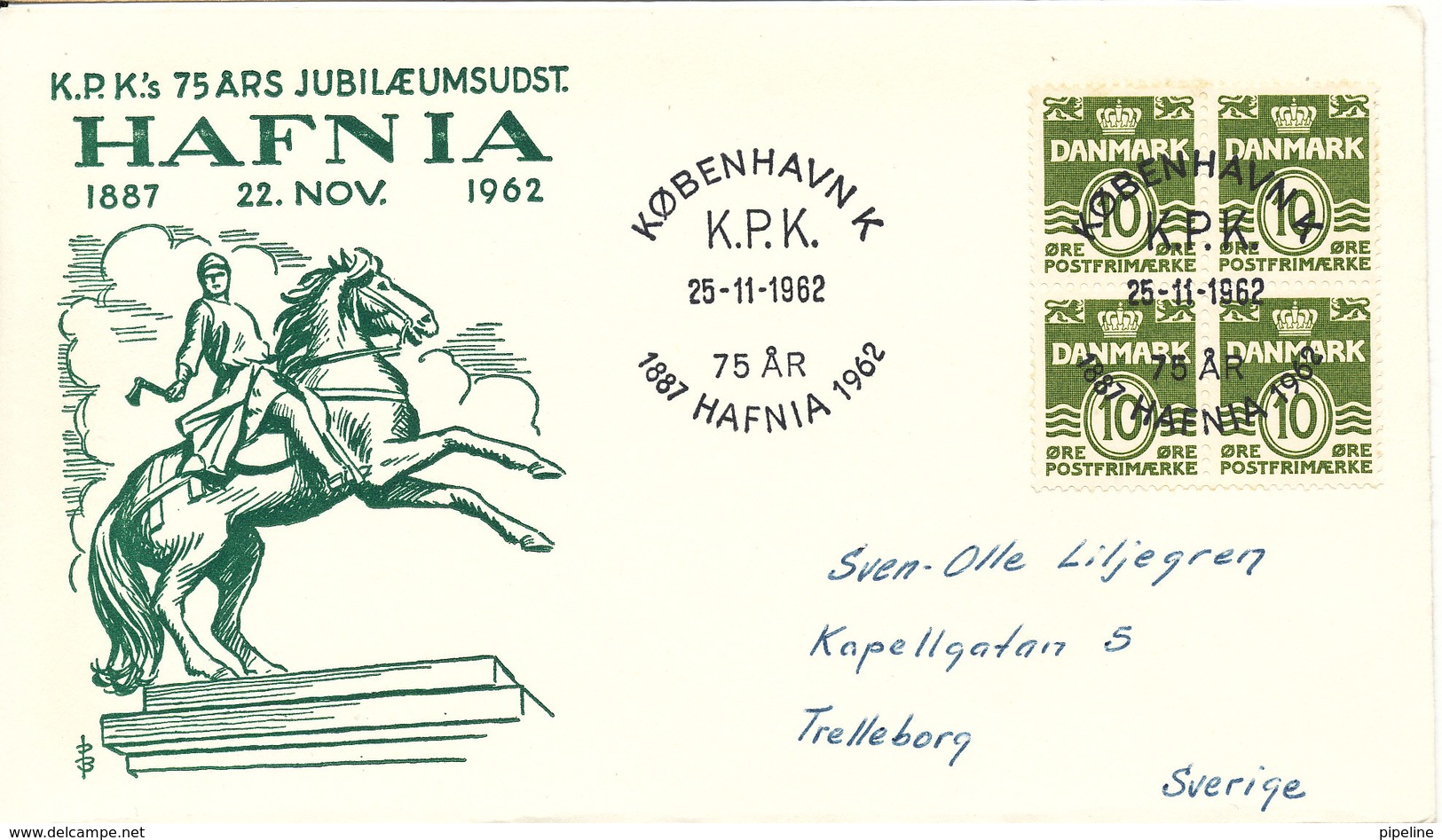 Denmark Cover HAFNIA Exhibition KPK 75 Th. Anniversary 25-11-1962 Sent To Sweden - Lettres & Documents