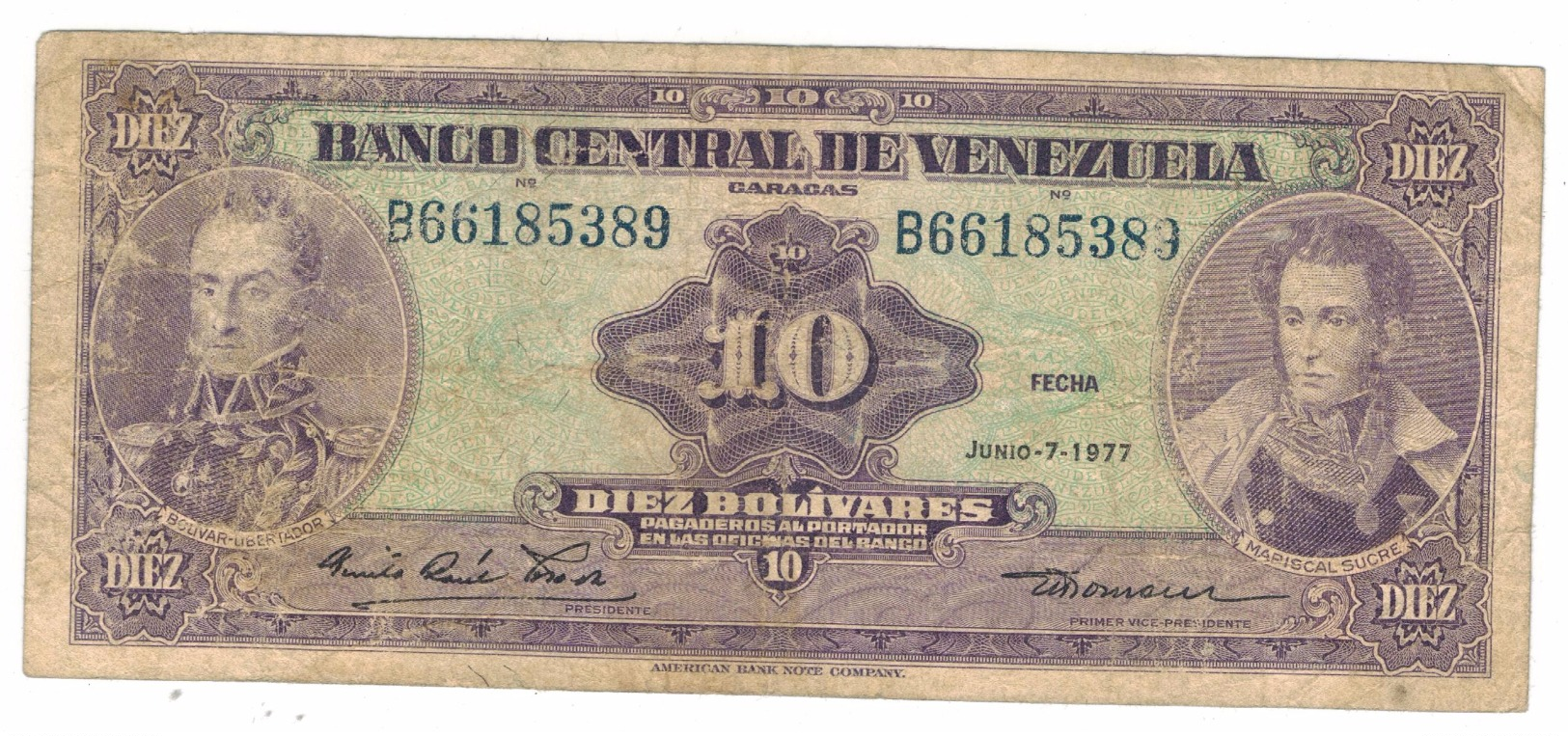Venezuela  10  Bs. 1977, F/VF. - Venezuela