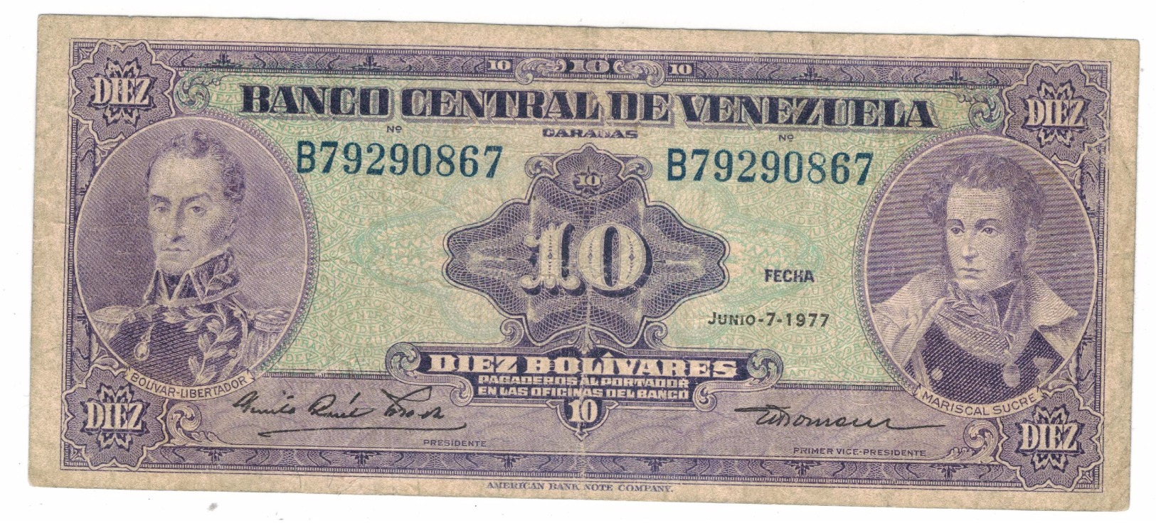 Venezuela  10  Bs. 1977, VF. - Venezuela