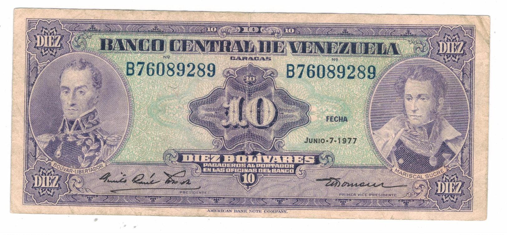 Venezuela  10  Bs. 1977, VF. - Venezuela