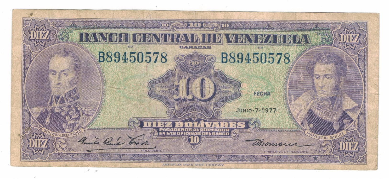 Venezuela  10  Bs. 1977, VF. - Venezuela