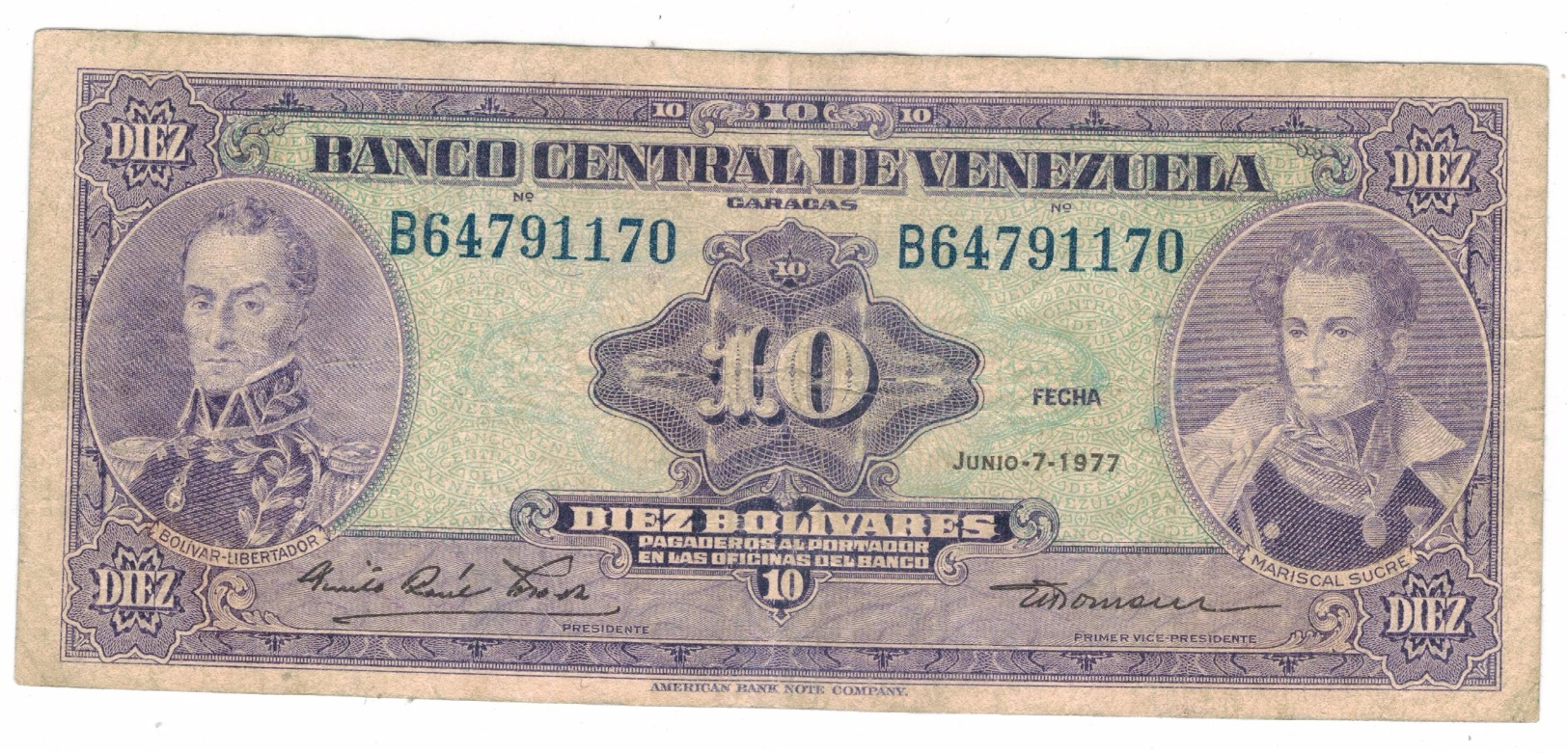 Venezuela  10  Bs. 1977, VF. - Venezuela