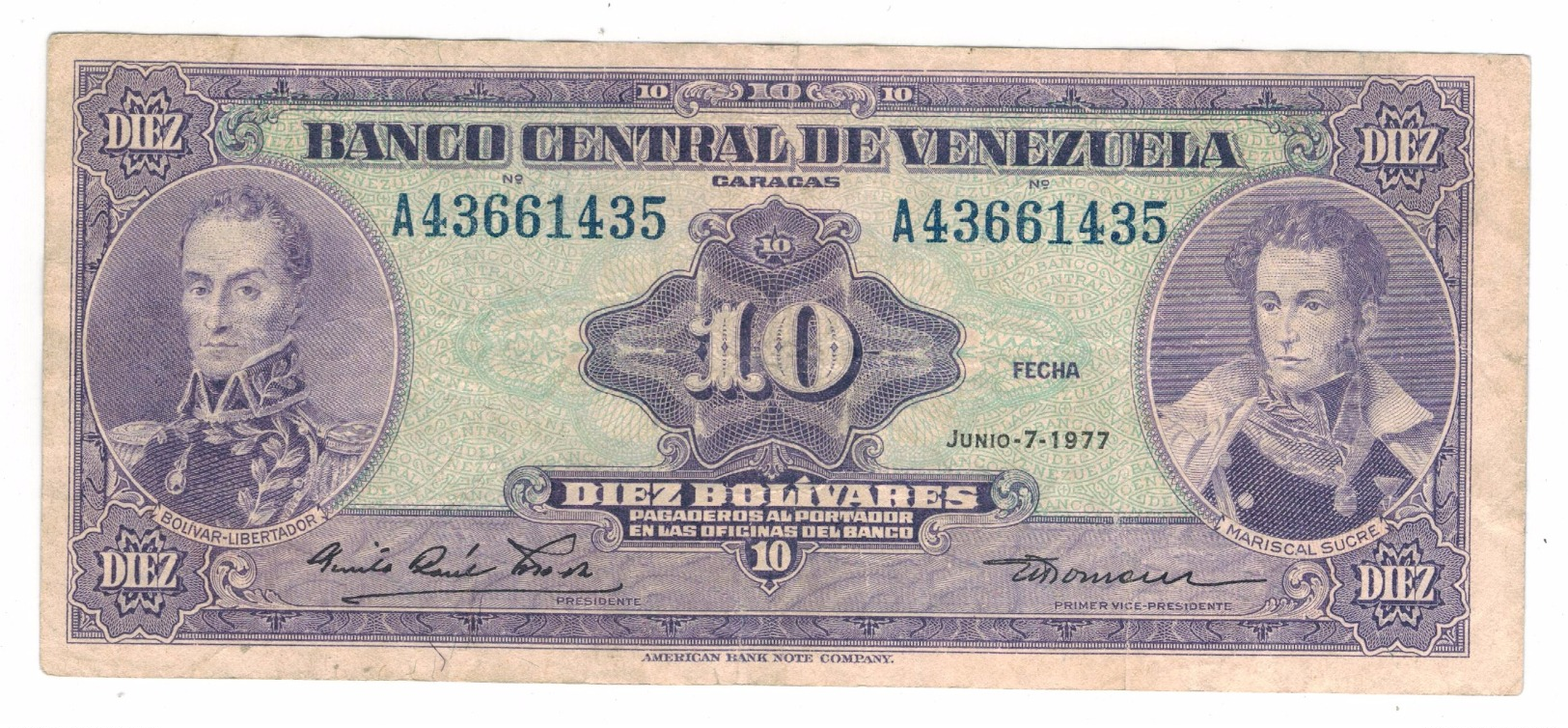 Venezuela  10  Bs. 1977, VF. - Venezuela