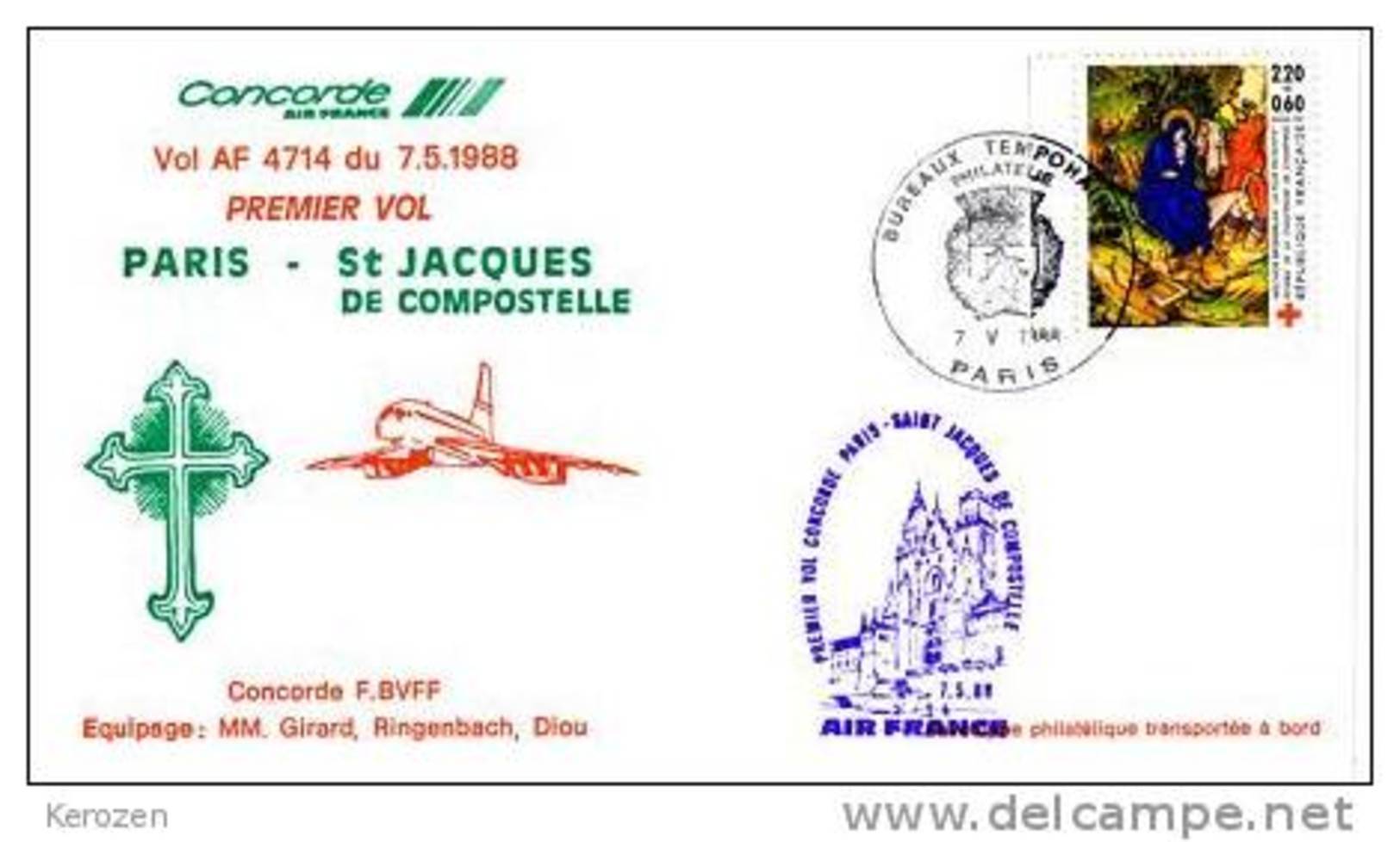 (1042A) Concorde Premier Vol Paris St Jacques De Compostelles 07/05/88 - Concorde