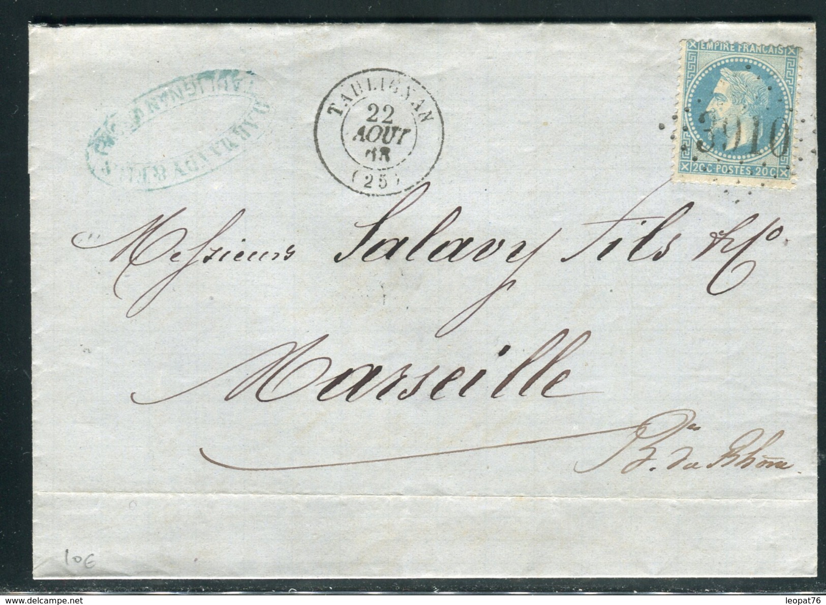 France -Lettre Avec Texte De Taulignan Pour Marseille En 1868, étiquette Commerciale Au Verso - Ref  J 66 - 1849-1876: Période Classique