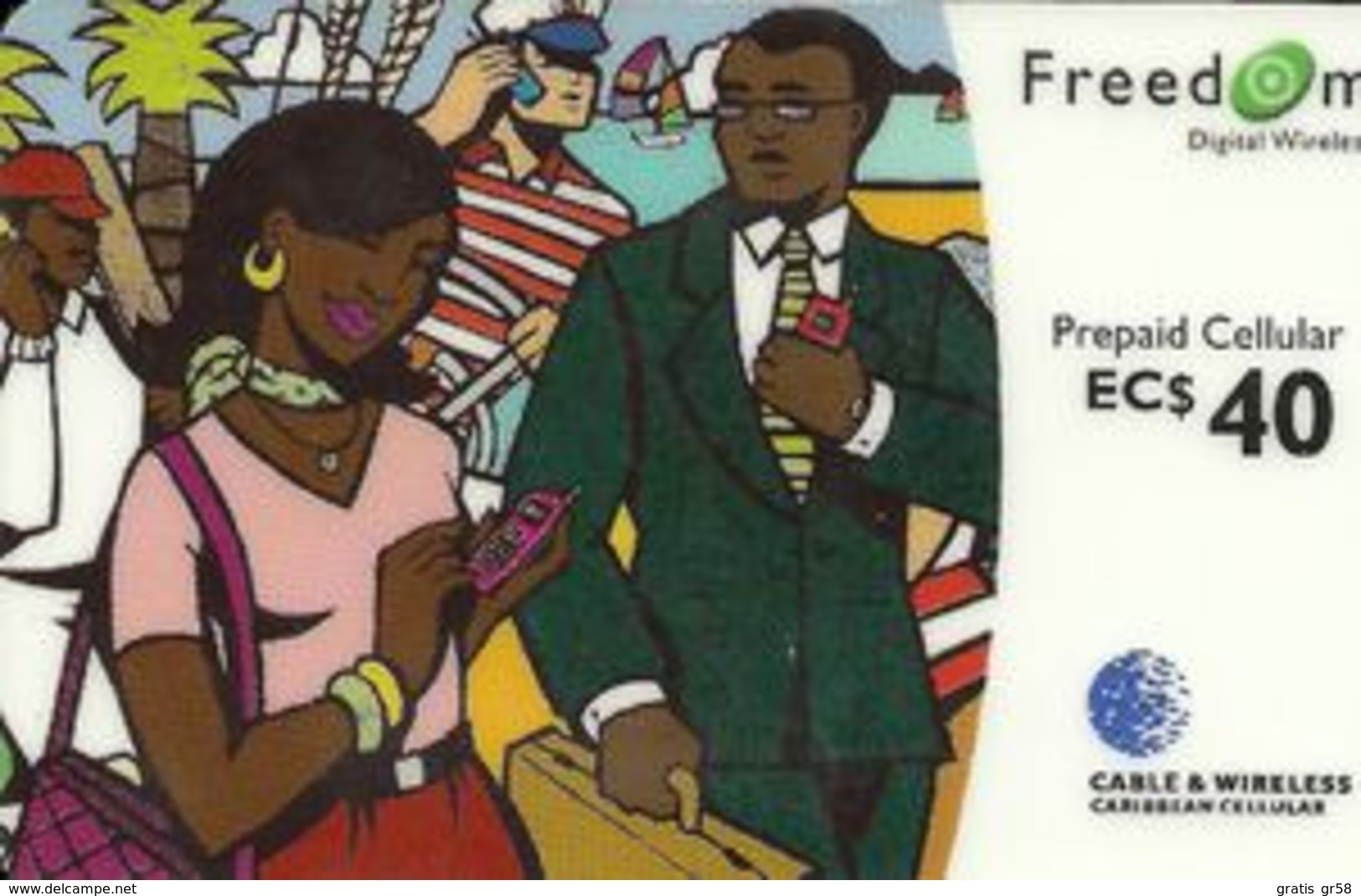 Caribbean Isl. - G&W, Cellular Prepaid, GSM Refill Freedom, 40 EC$, Used - Autres - Amérique