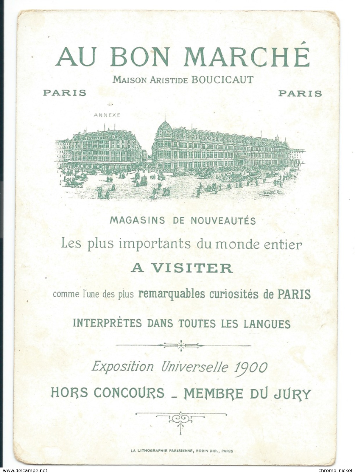 Chromo Bon Marché La Fée Berliquette 160 X 115 Mm Bien Quelques Défauts 2 Scans - Au Bon Marché