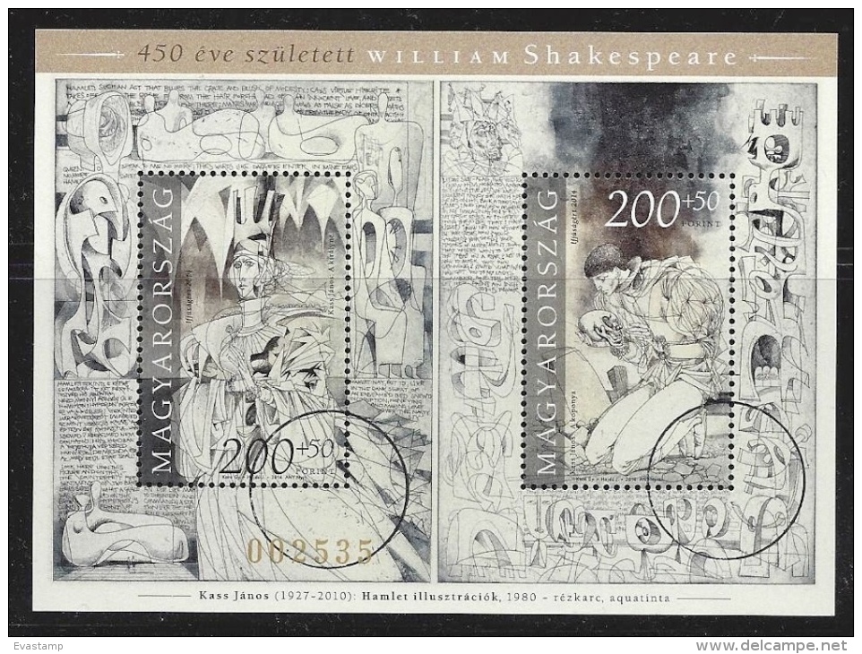 HUNGARY-2014. SPECIMEN Souvenir Sheet - William Shakespeare,450th Birth Anniversary / Youth / Illustrations From Hamlet - Probe- Und Nachdrucke