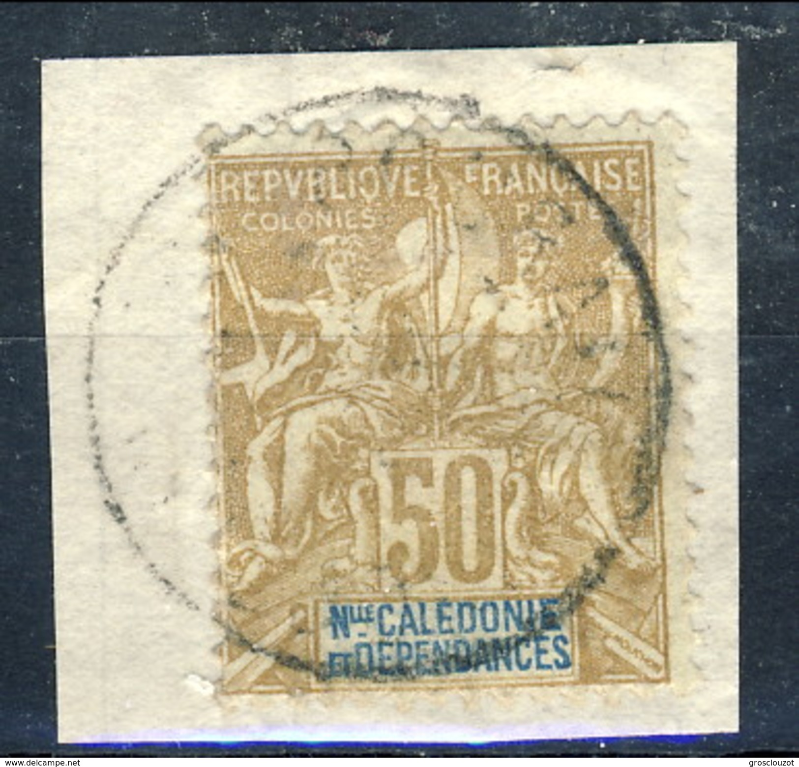 Nouvelle Caledonie 1900-04 N. 64 C. 50 Bistro E Blu Su Azzurro Usato Su Frammento Cat. &euro; 52 - Used Stamps
