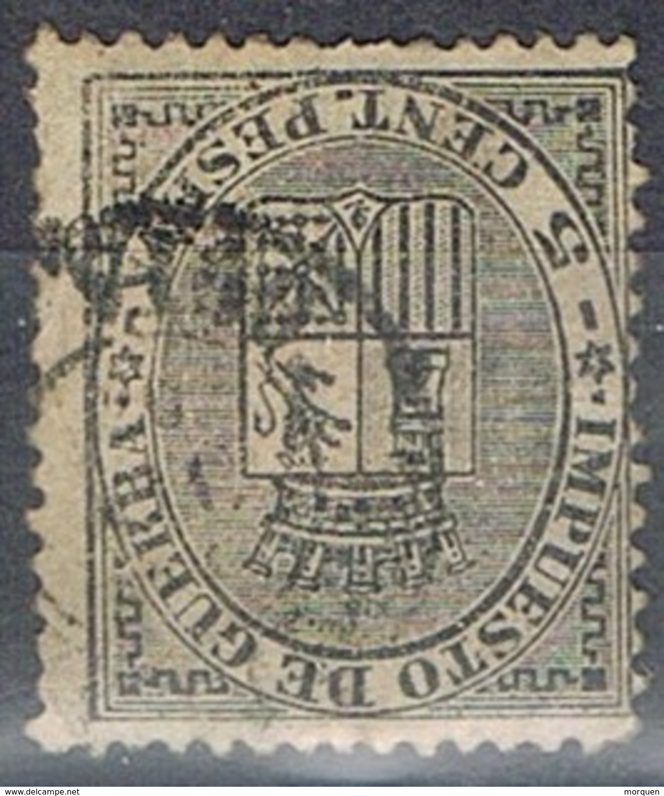 Sello 5 Cts Impuesto Guerra 1874, Fechador VIGO (Pontevedra), Edifil Num 141 º - Gebraucht