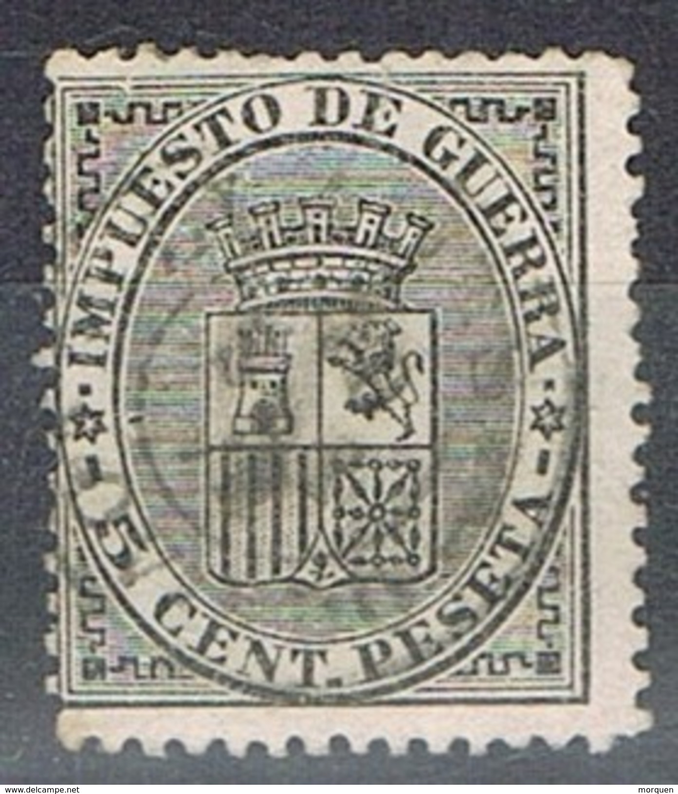 Sello 5 Cts Impuesto Guerra 1874, Fechador LLANES (Oviedo), Edifil Num 141 º - Gebraucht