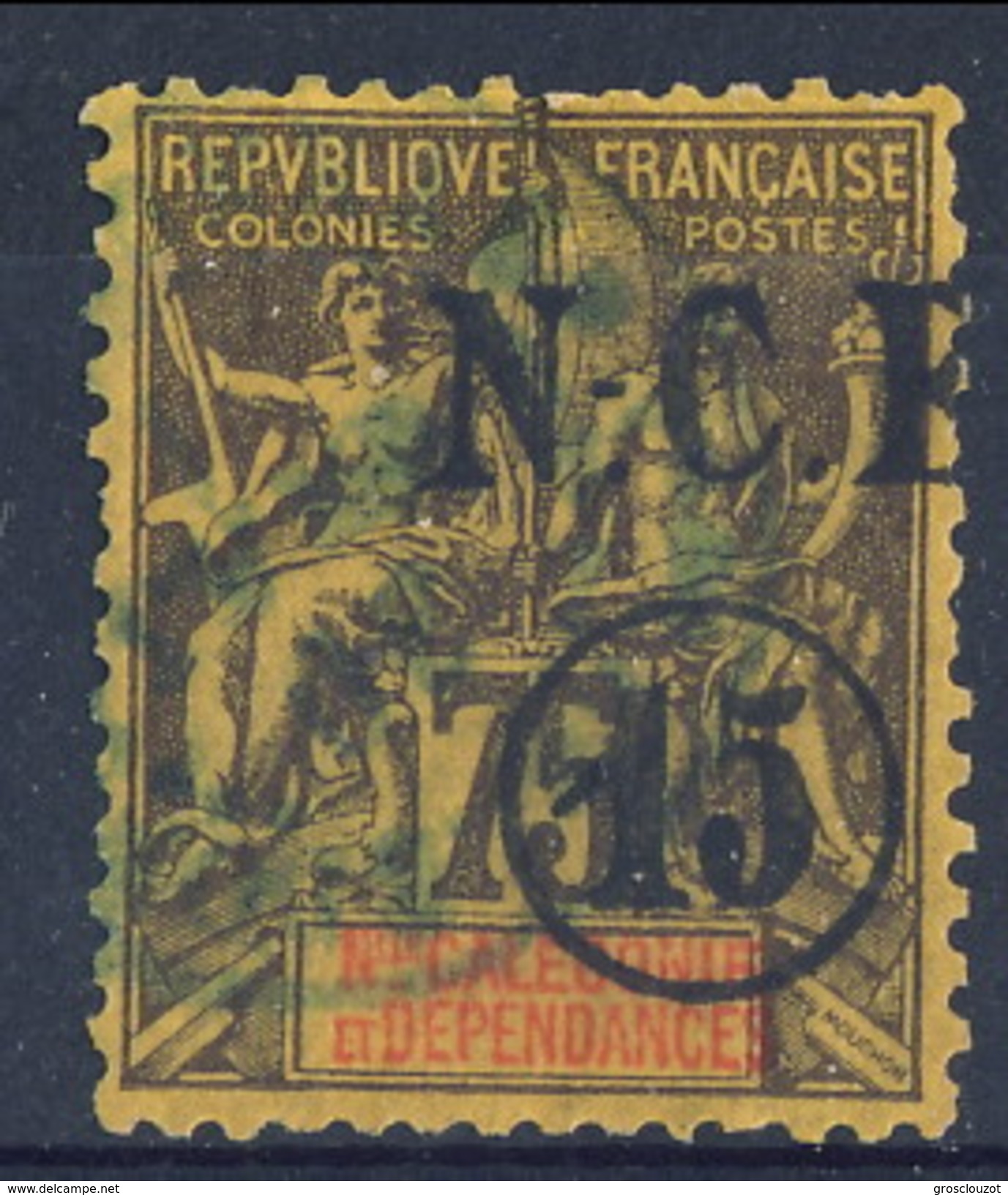 Nouvelle Caledonie 1900-01  N. 57 C. 15 Su C. 75 Violetto Su Giallo Usato Cat. &euro; 22 - Usati