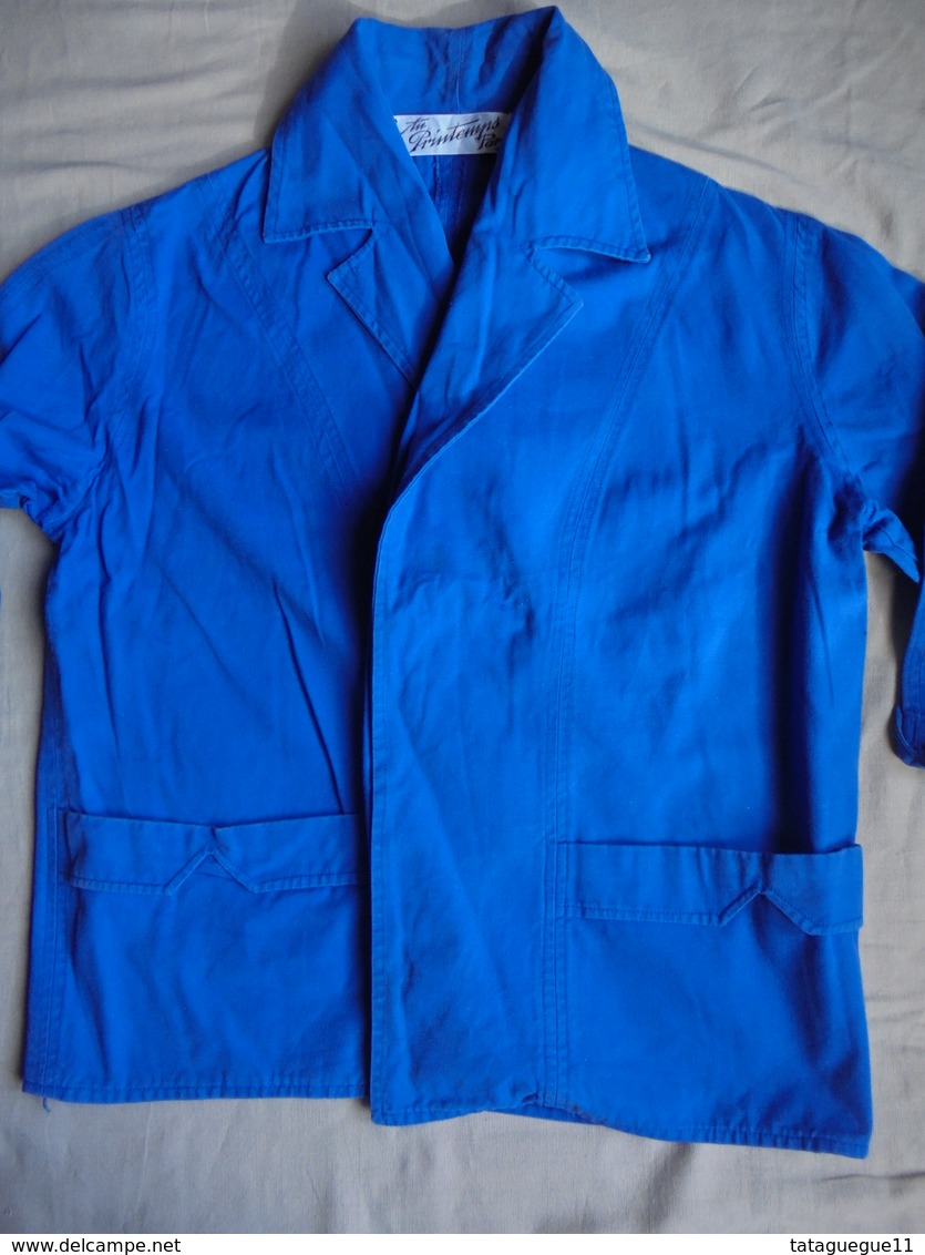 Ancien - Veste Femme En Toile Coton Bleu "Au Printemps" Années 60 - 1940-1970