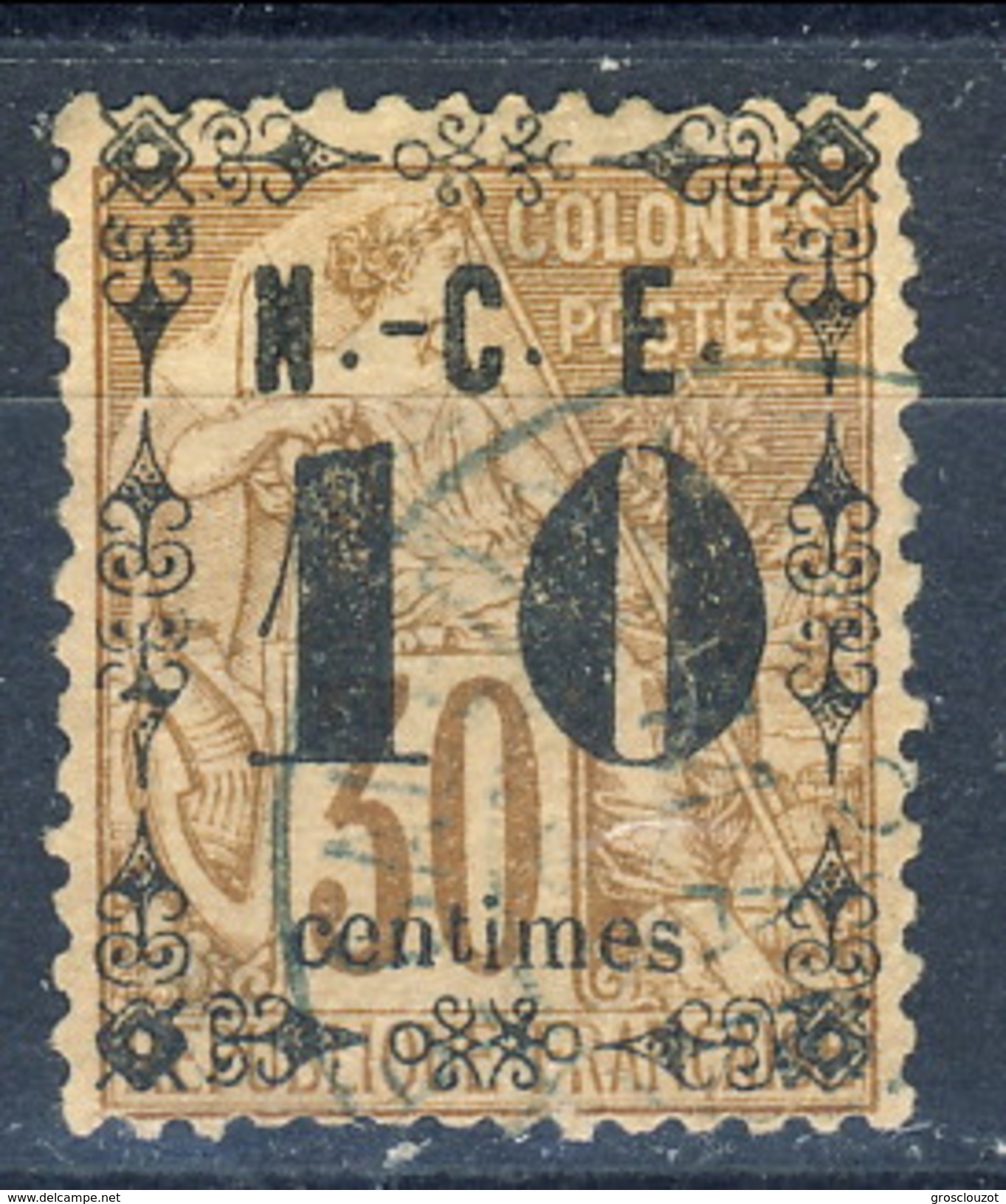 Nouvelle Caledonie 1891-92  N. 12a C. 10 Su C. 30 Bruno Usato Cat. &euro; 25 - Usati