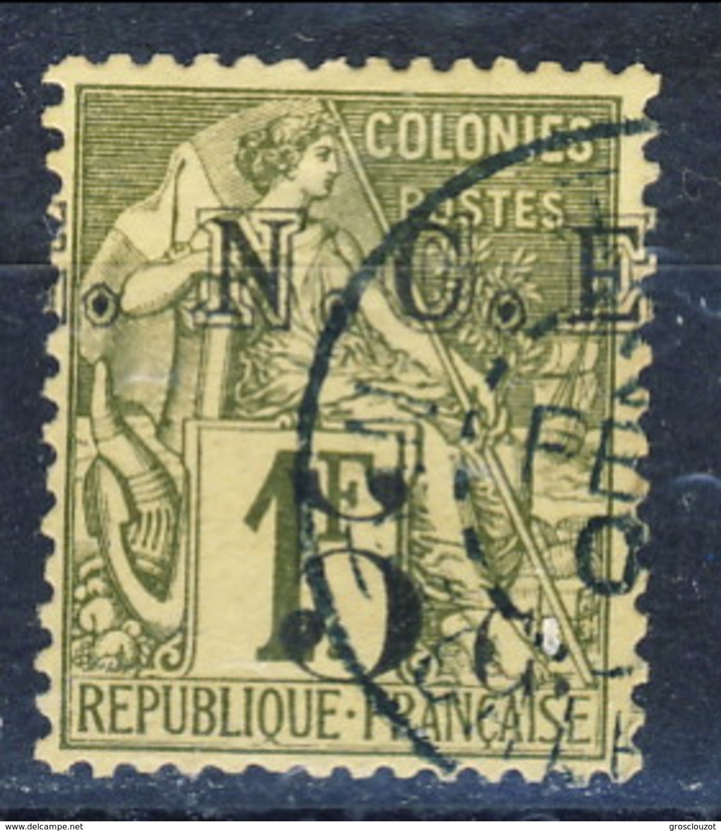 Nouvelle Caledonie 1886 N. 10 C. 5 Su Fr. 1 Oliva Usato Cat. &euro; 35 - Usati